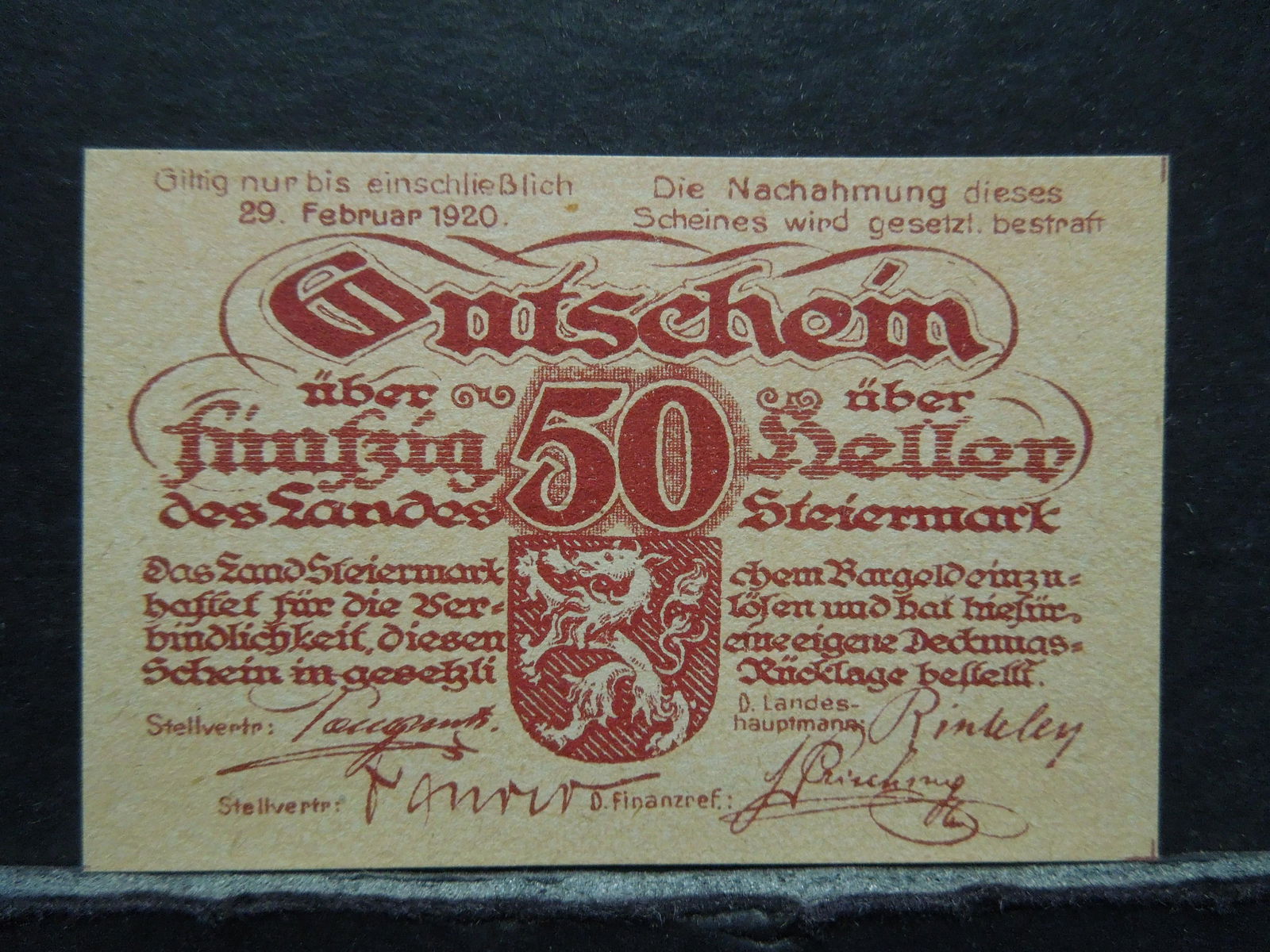 1920 German 50 Heller Crisp Uncirculated Note (1 of 2)