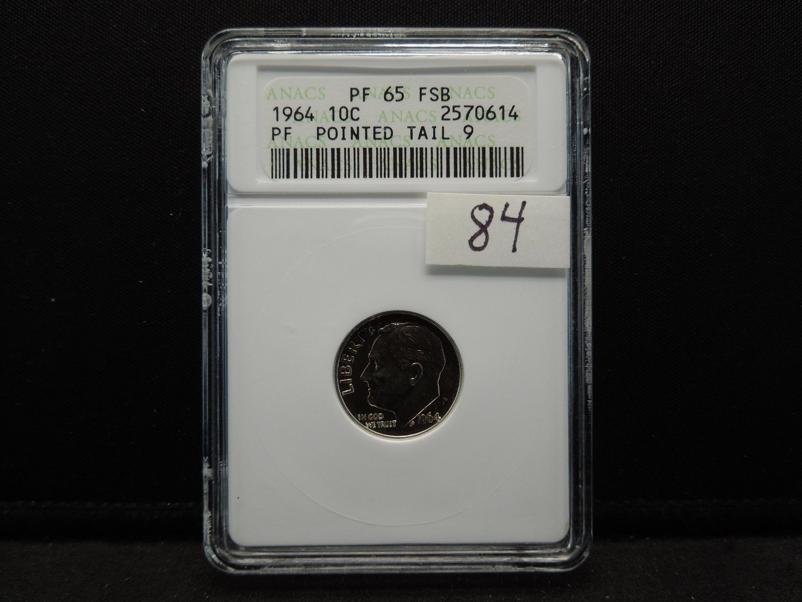 1964 SILVER PROOF Roosevelt Dime.  ANACS PF65 FSB. (1 of 4)