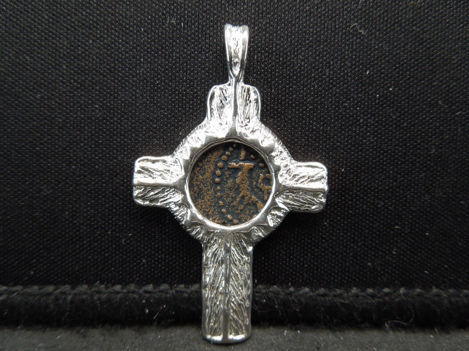 Ancient Bronze Coin Set in Sterling Silver Pendant (1 of 3)