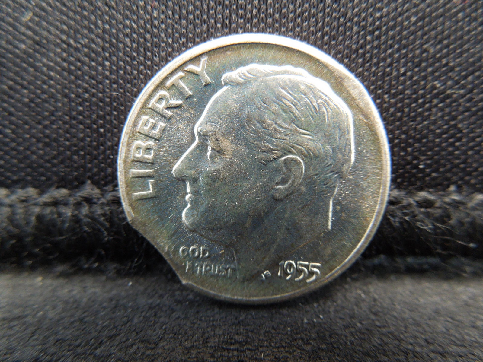1955-D Roosevelt Dime.  MINT ERROR!! Clipped Planchet (1 of 2)