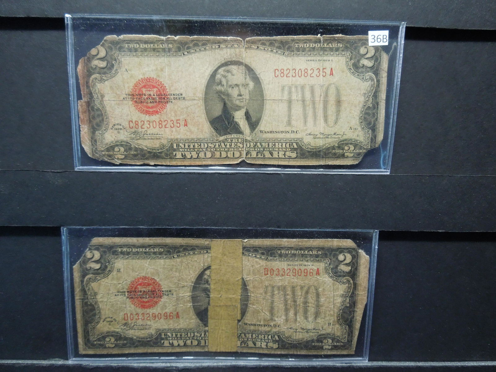 (2) 1928 D Red Seal Two Dollar Notes (1 of 7)