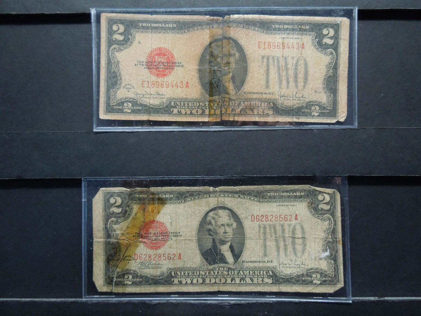 1928 G, 1928 F Red Seal Two Dollar Notes (1 of 7)