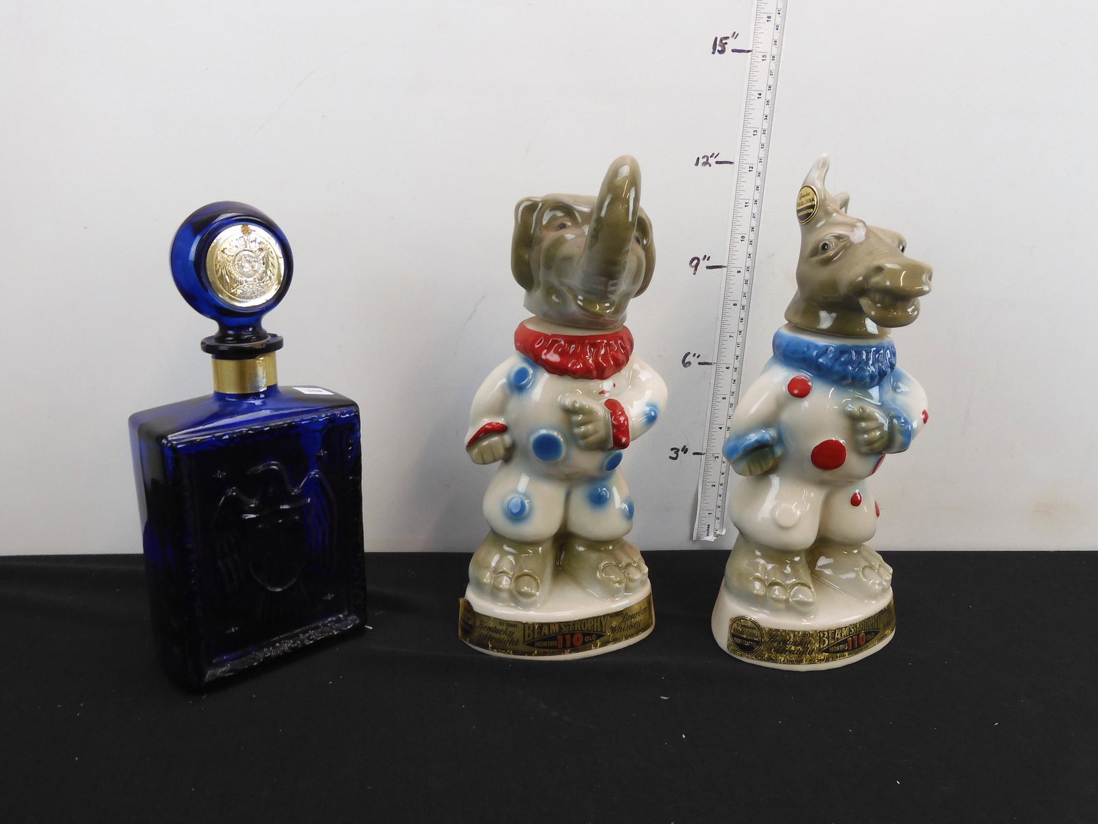 3-Vnitage Jim Beam Bottles-50th Anniv. American Legion,: 3-Vnitage Jim Beam Bottles-50th Anniv. American Legion, Political Donkey & Elephant