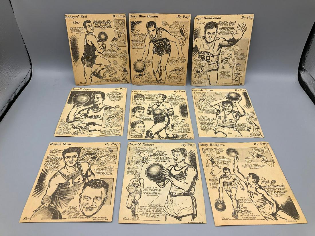 Circa 1948 Lot of 9 Basketball Sports Cartoons by: Circa 1948 Lot of 9 Basketball Sports Cartoons by Thomas "Pap" Paprocki- Removed from a scrapbook