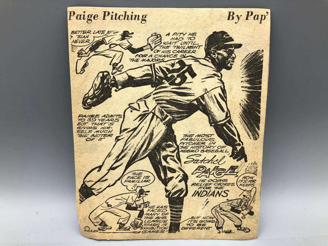 1948 Satchel Paige Sports Cartoon by Thomas "Pap": 1948 Satchel Paige Sports Cartoon by Thomas "Pap" Paprocki - MLB Rookie Season - Removed from a scrapbook