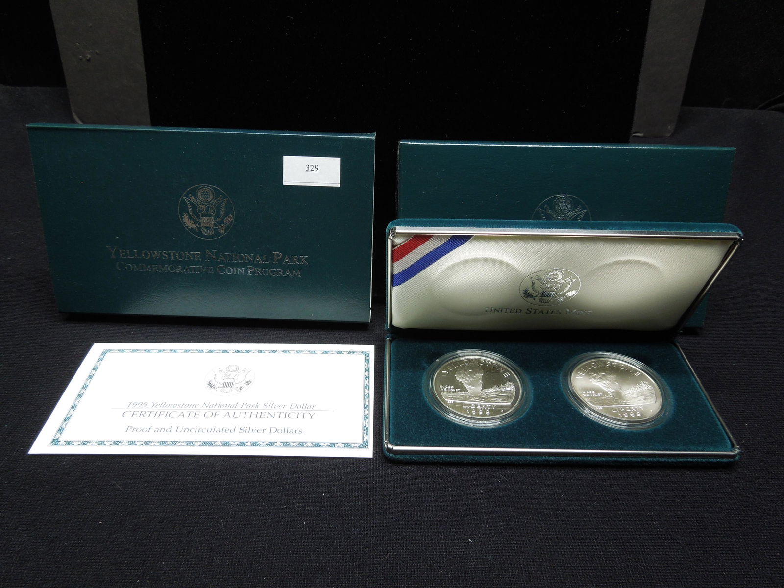 1999 Yellowstone Proof & Unc. Silver Dollars w/ (1 of 4)