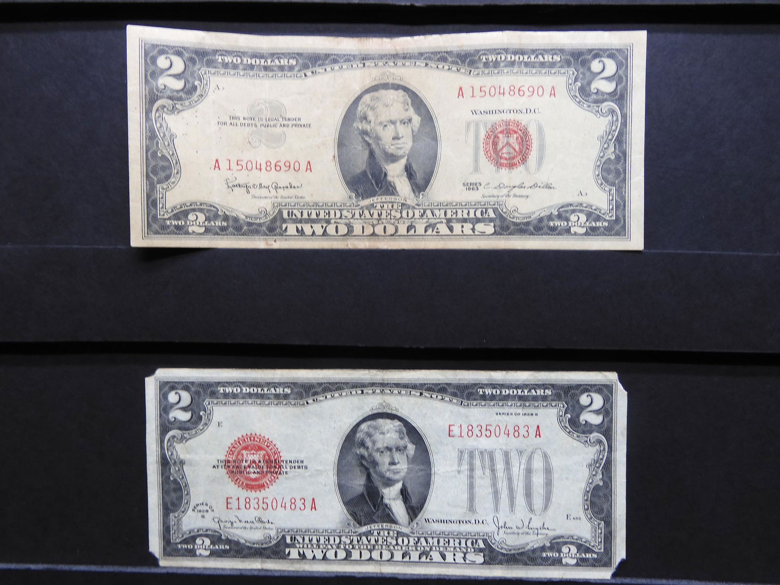 1928 & 1963 Red Seal Two Dollar US Notes (1 of 5)