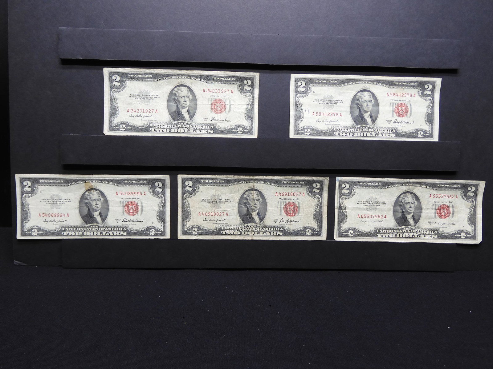 5 - $2 Red Seal Notes - 1953, 1953A, 1953B (1 of 6)