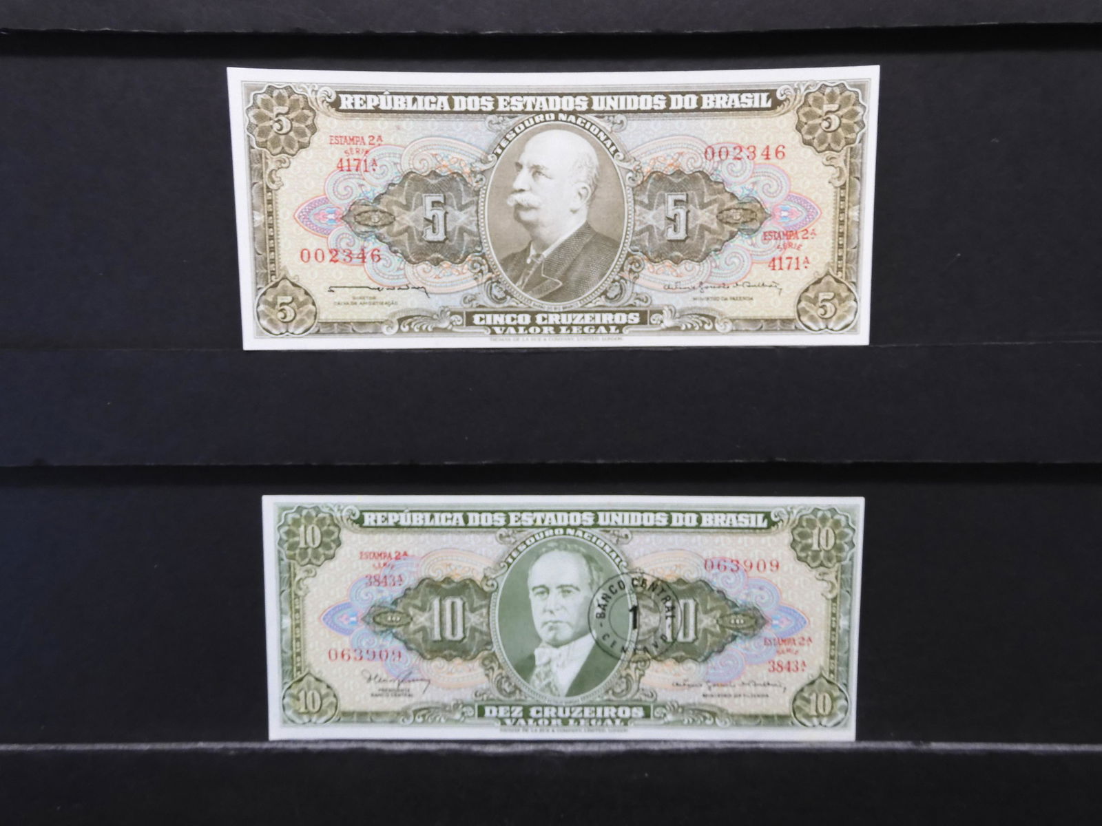 2 Crisp Unc. Brazilian Notes (Five Cruzeiros & Ten (1 of 6)