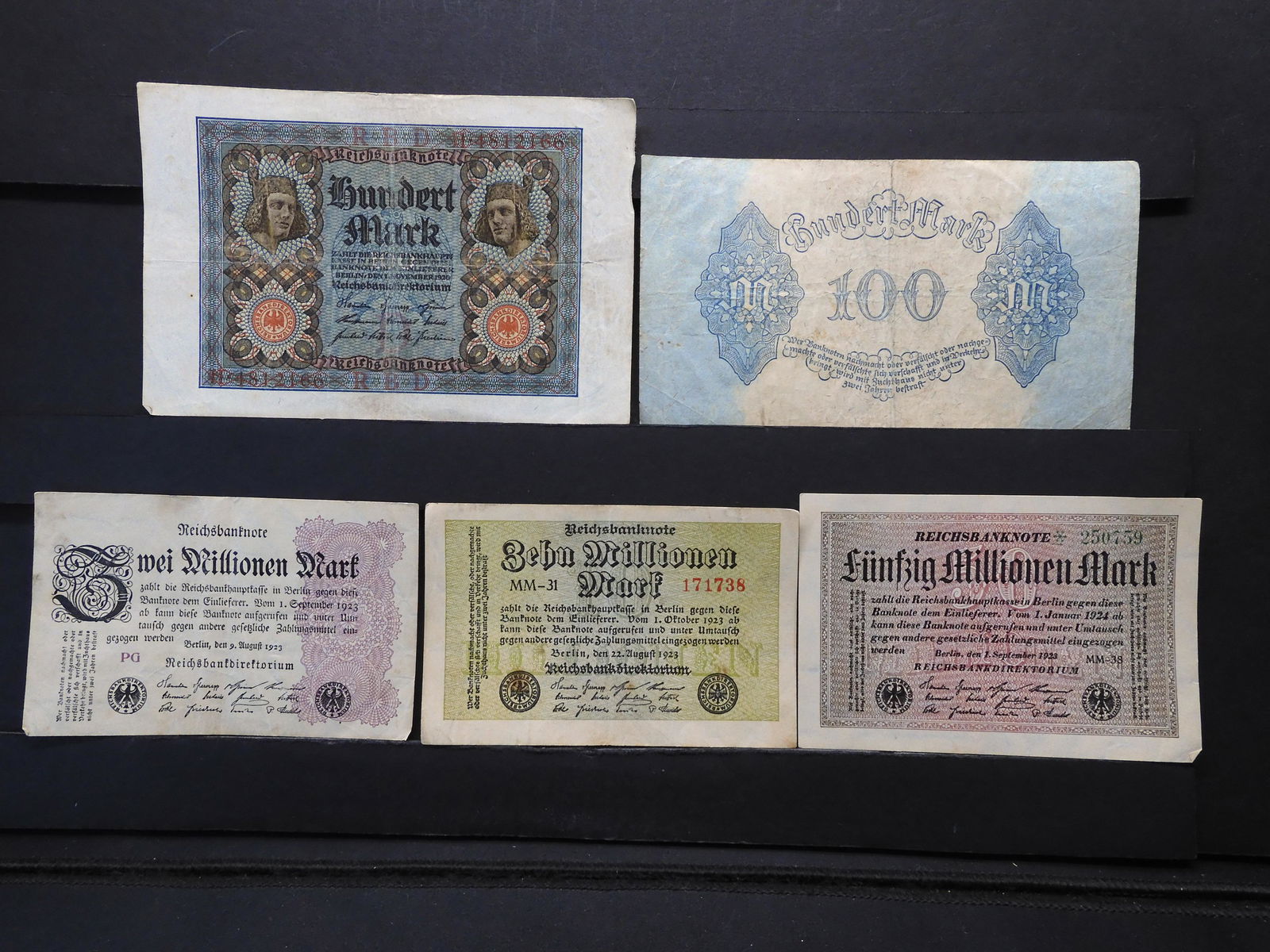 Five German Reichs Banknotes 1920-1923 (1 of 6)