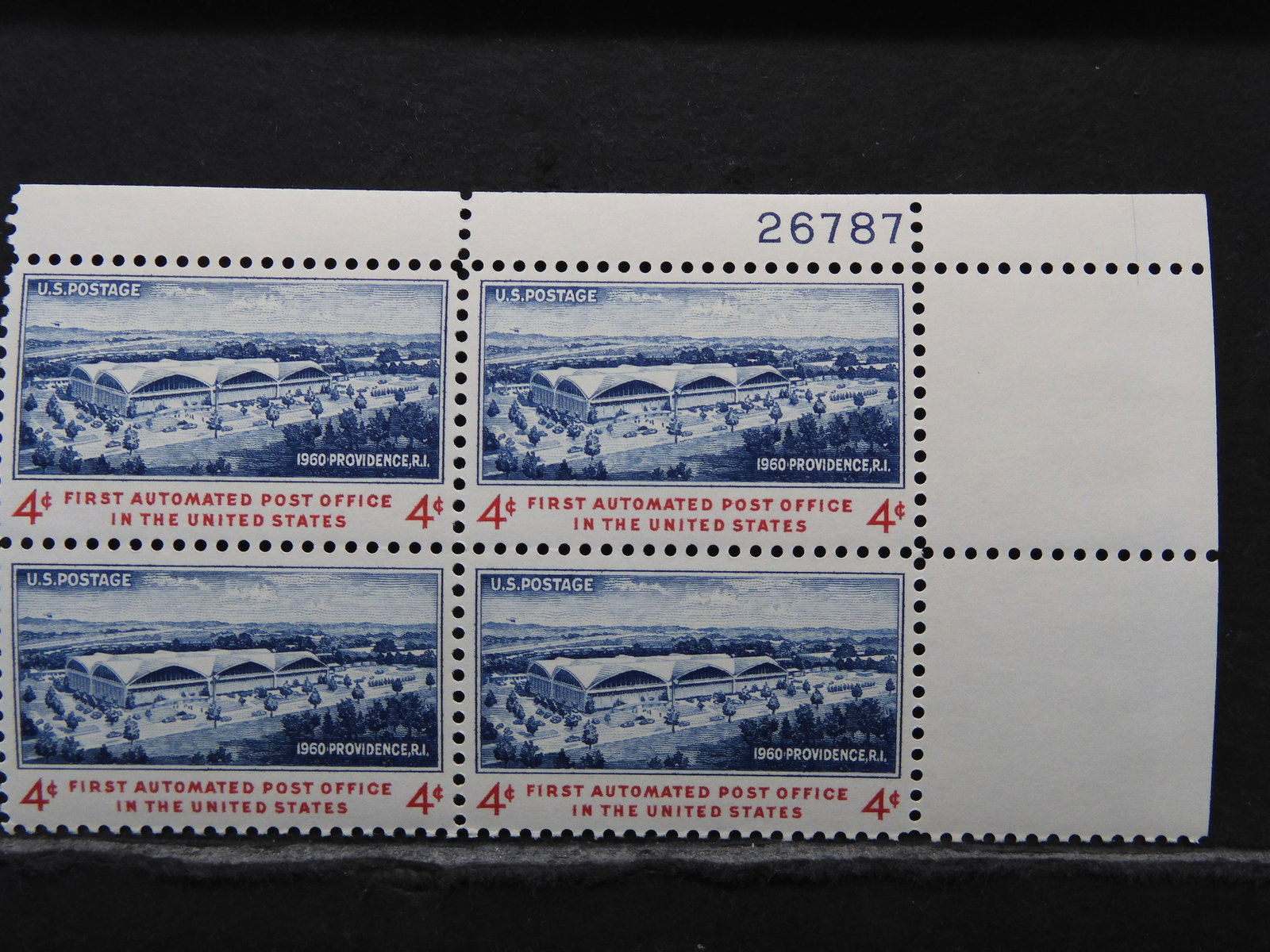 1960 1st Automated Post Office in the United States: 1960 1st Automated Post Office in the United States Vintage Unused Plate Block United States Stamps
