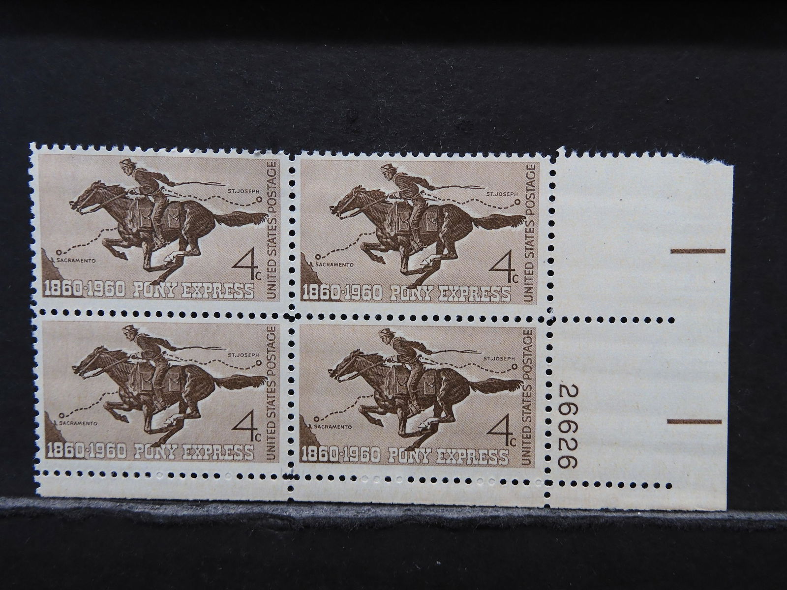 1960 Pony Express Centennial Vintage Unused Plate Block (1 of 2)