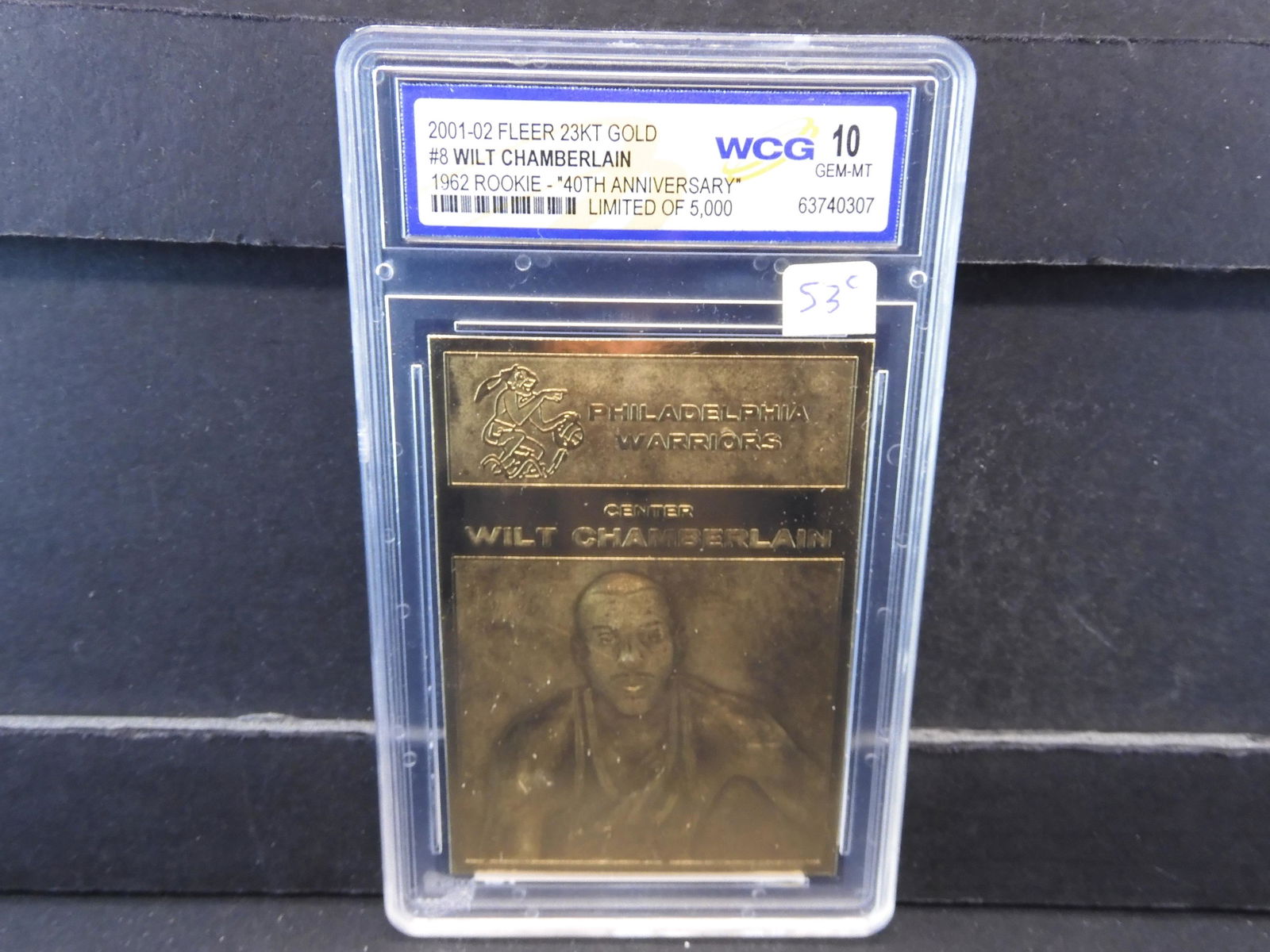 (WILT CHAMBERLIN/RARE-5K MADE), 23K GOLD, GRADED BY WCG: (WILT CHAMBERLIN/RARE-5K MADE), 23K GOLD, GRADED BY WCG AS 10/GEM MINT, SEALED/SLABBED