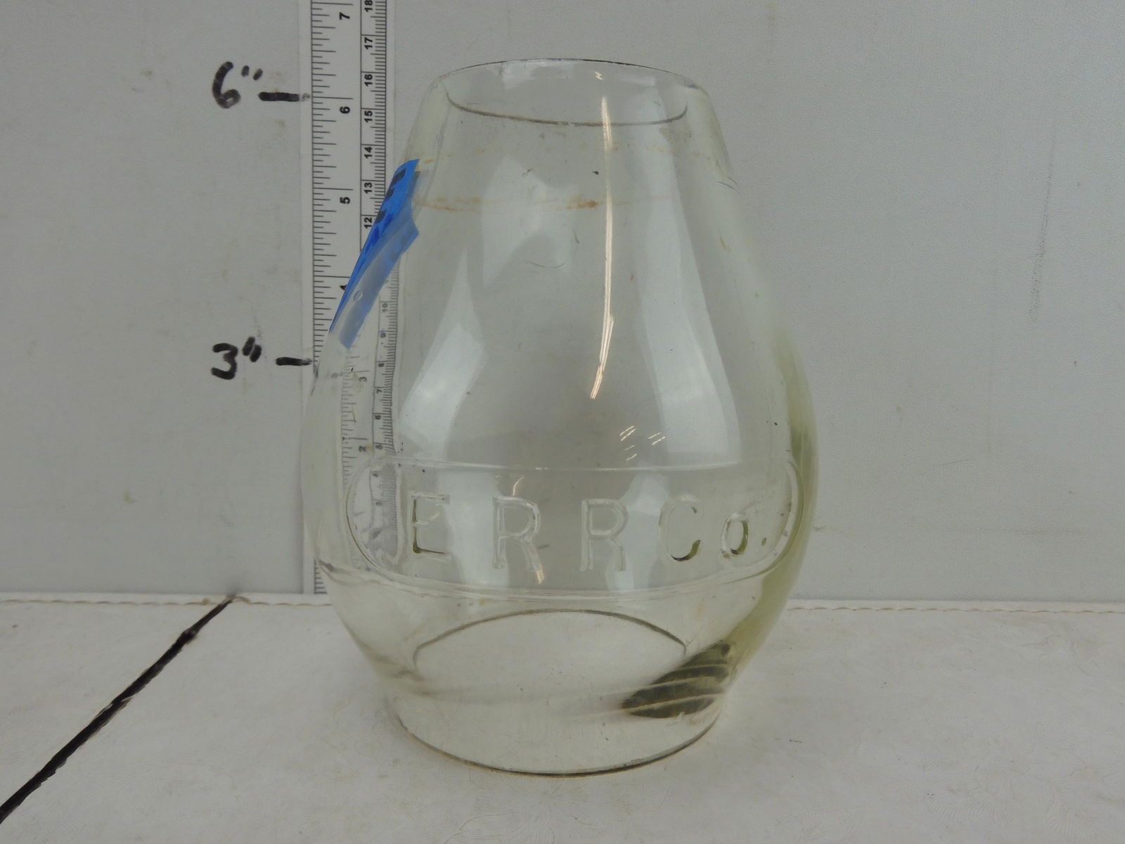 Erie railroad spare lantern globe, "ERR CO" clear cast, (1 of 4)