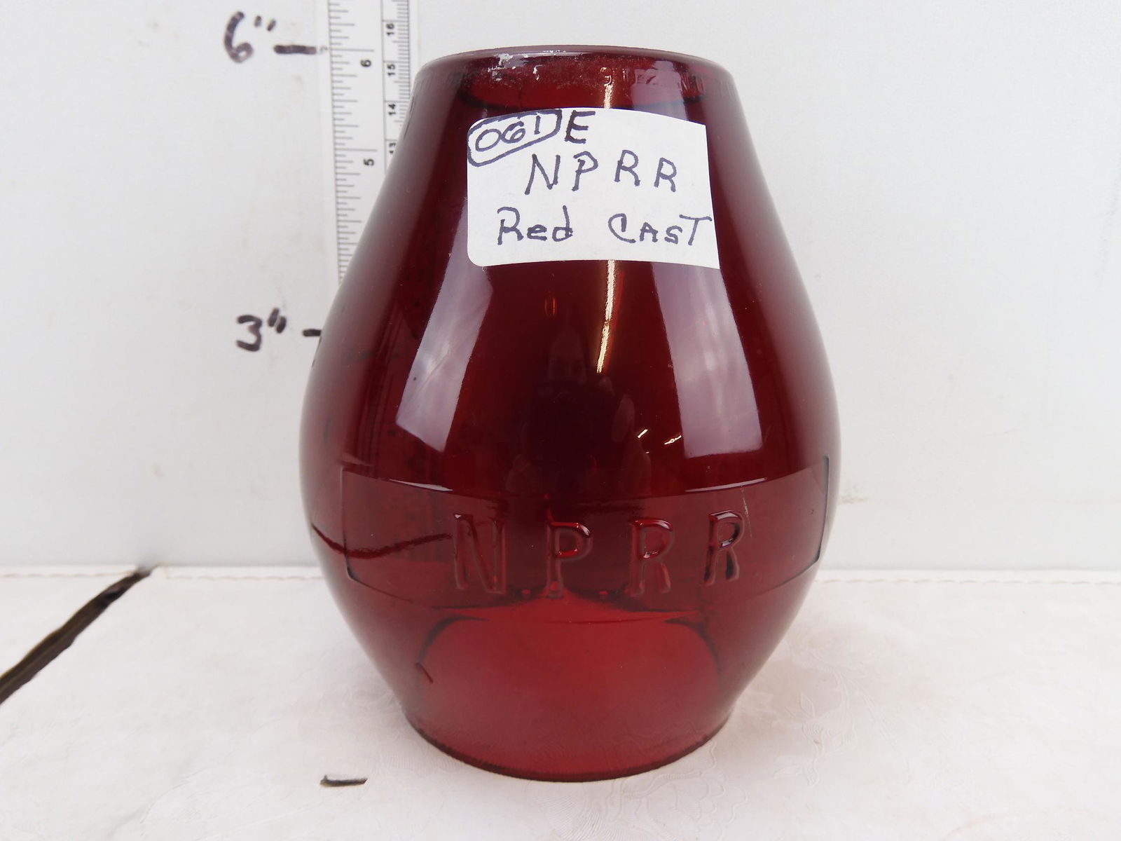 spare railroad kerosene lantern globe, red cast, 5-3/8" (1 of 4)