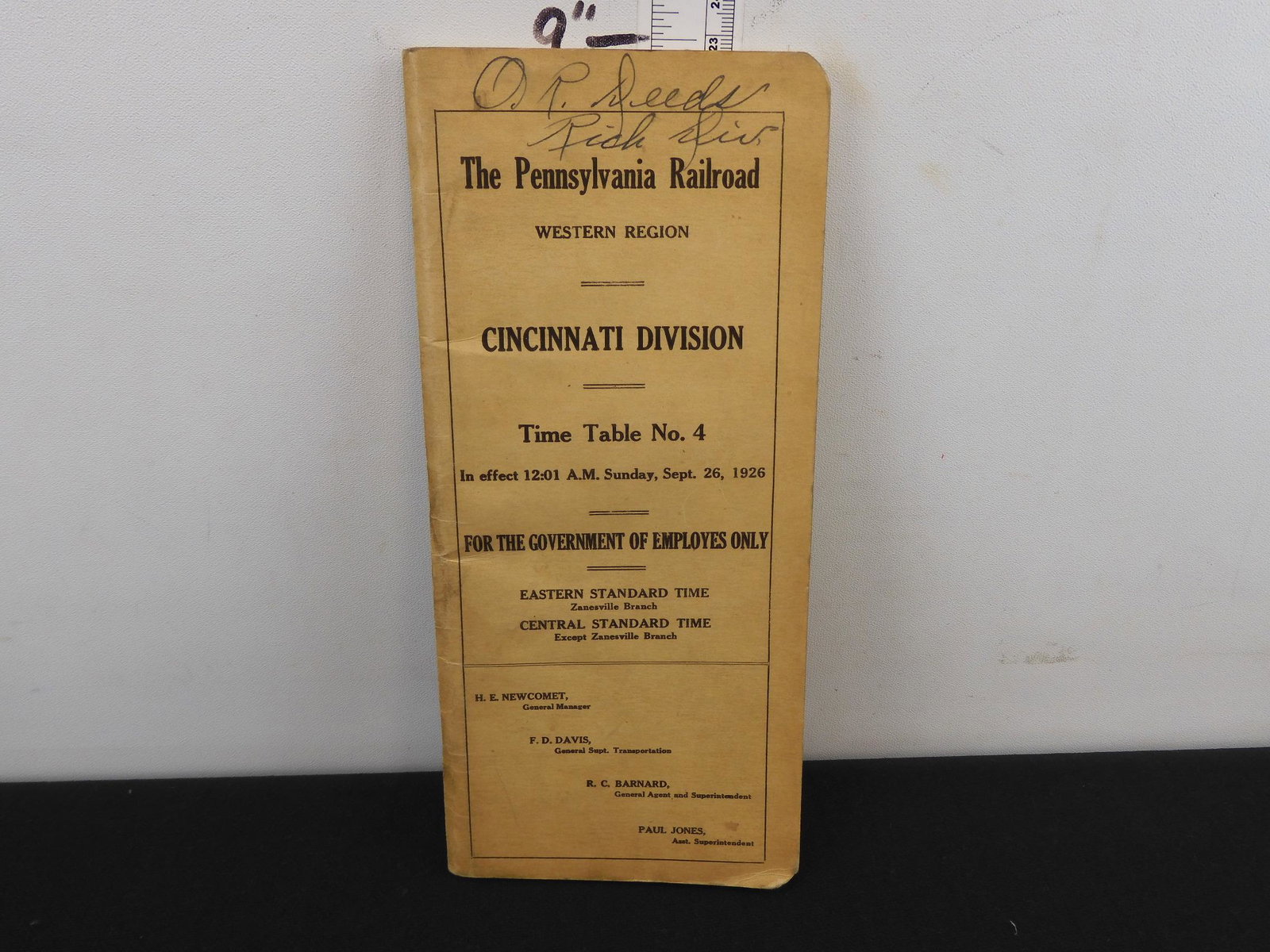 PRR employee timetable, 1926.: PRR employee timetable, 1926.