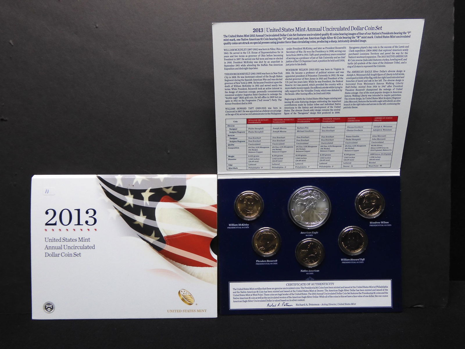 2013 US Mint Annual Uncirculated Dollar Coin Set.  Five (1 of 4)