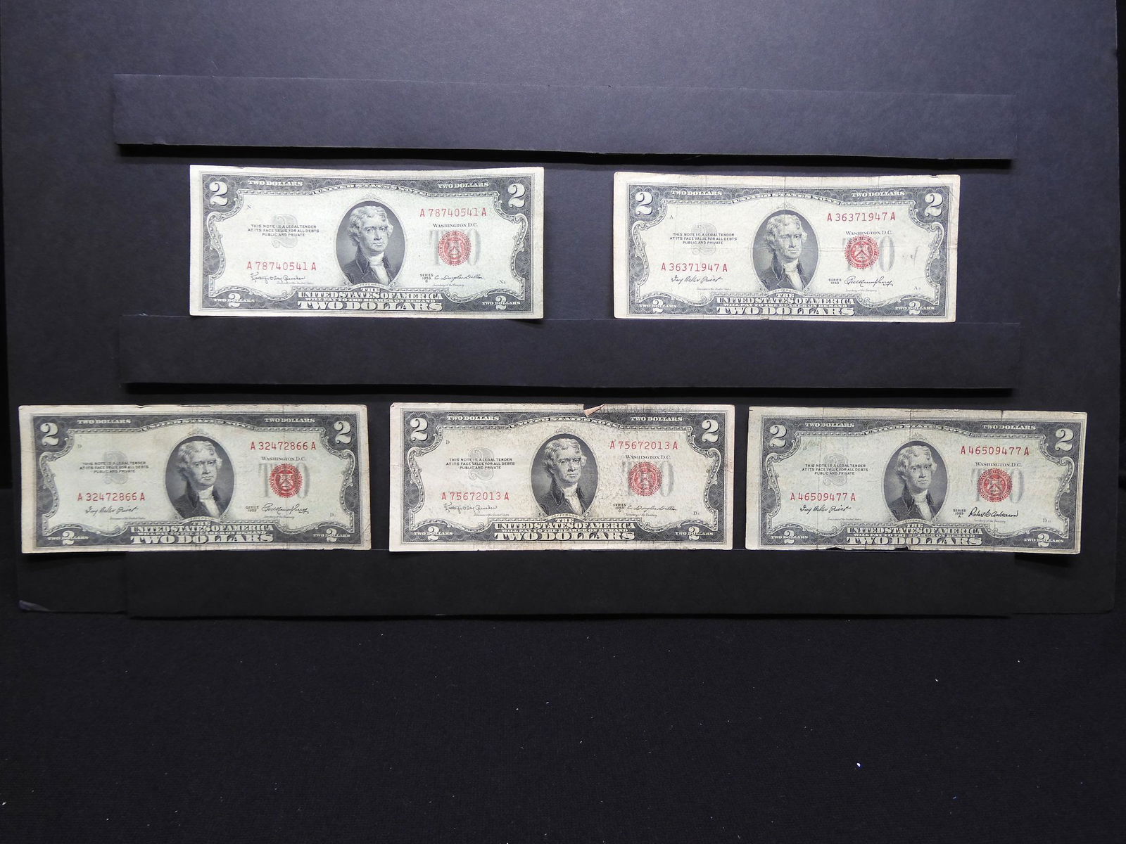 Group of Five 1953 $2 Red Seal United States Notes. (1 of 6)