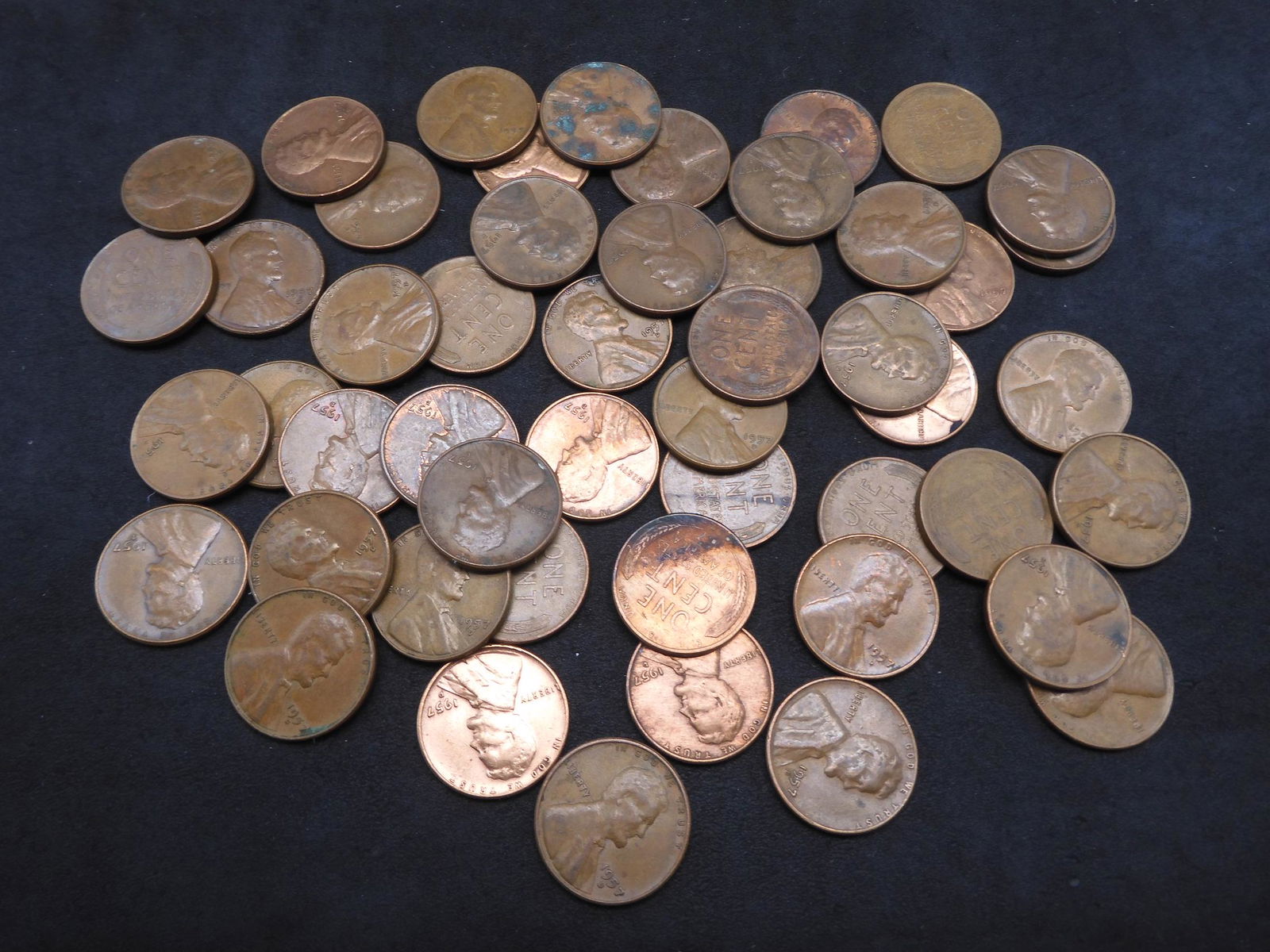 50- 1957-D Lincoln Wheat Cents. (1 of 3)