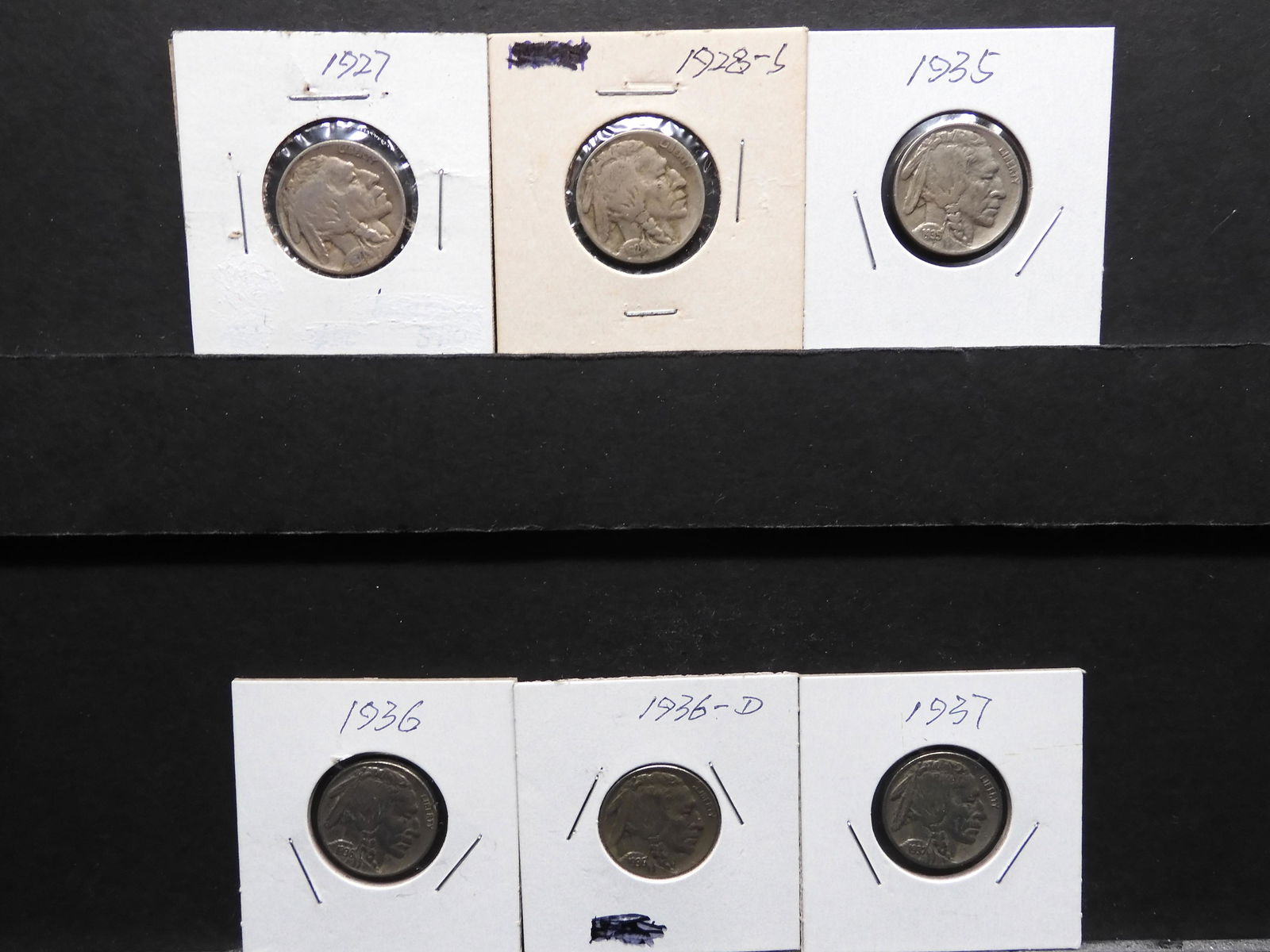 6-Buffalo Nickels, 1927,28 S, 35,36 P & D, 37 (1 of 7)