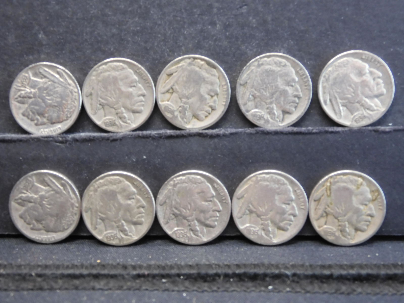 10-Buffalo Nickels, Mixed Dates (1 of 2)