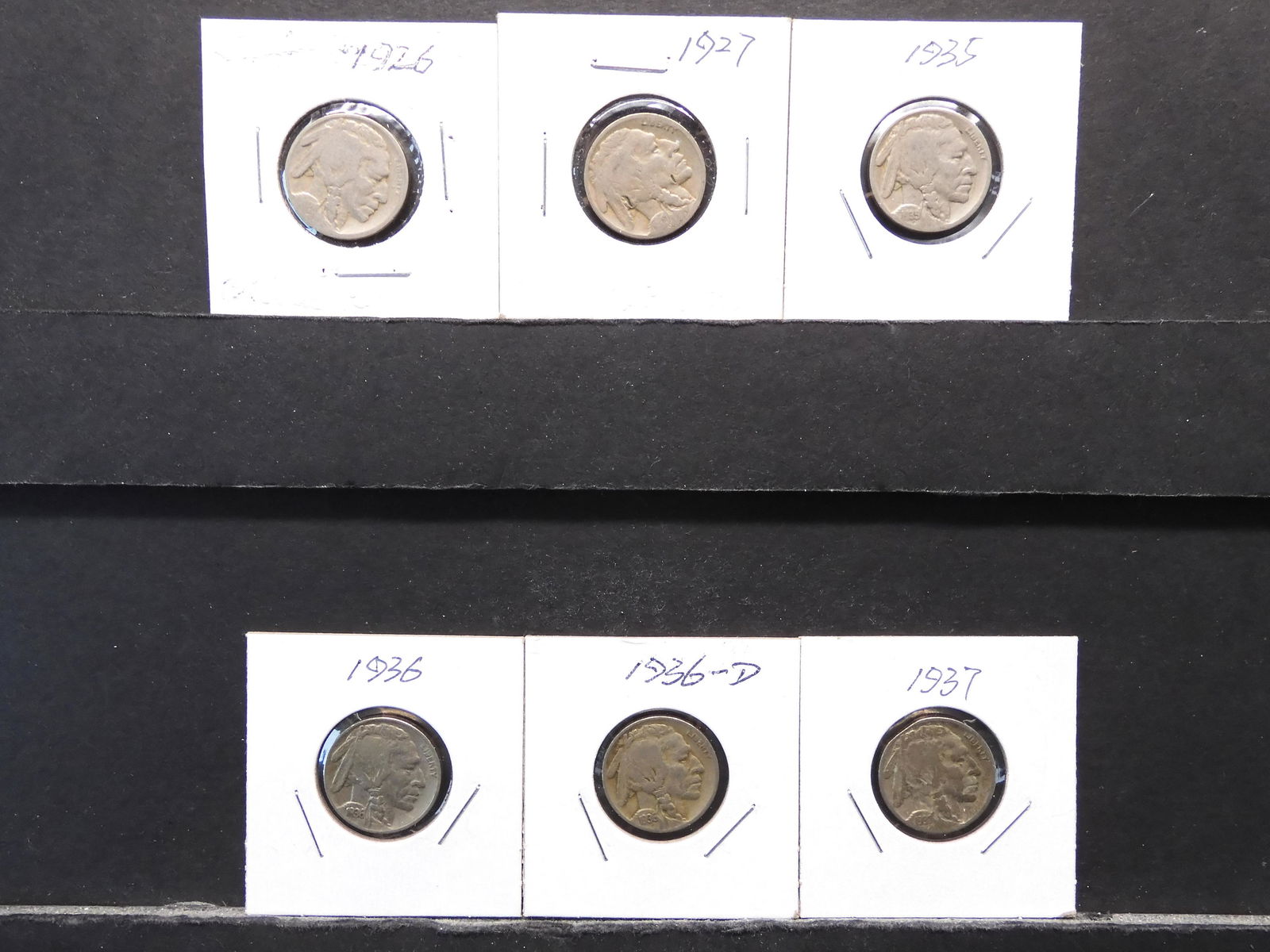 6-Buffalo Nickels, 1926,27,35,36 P & D,37 (1 of 5)