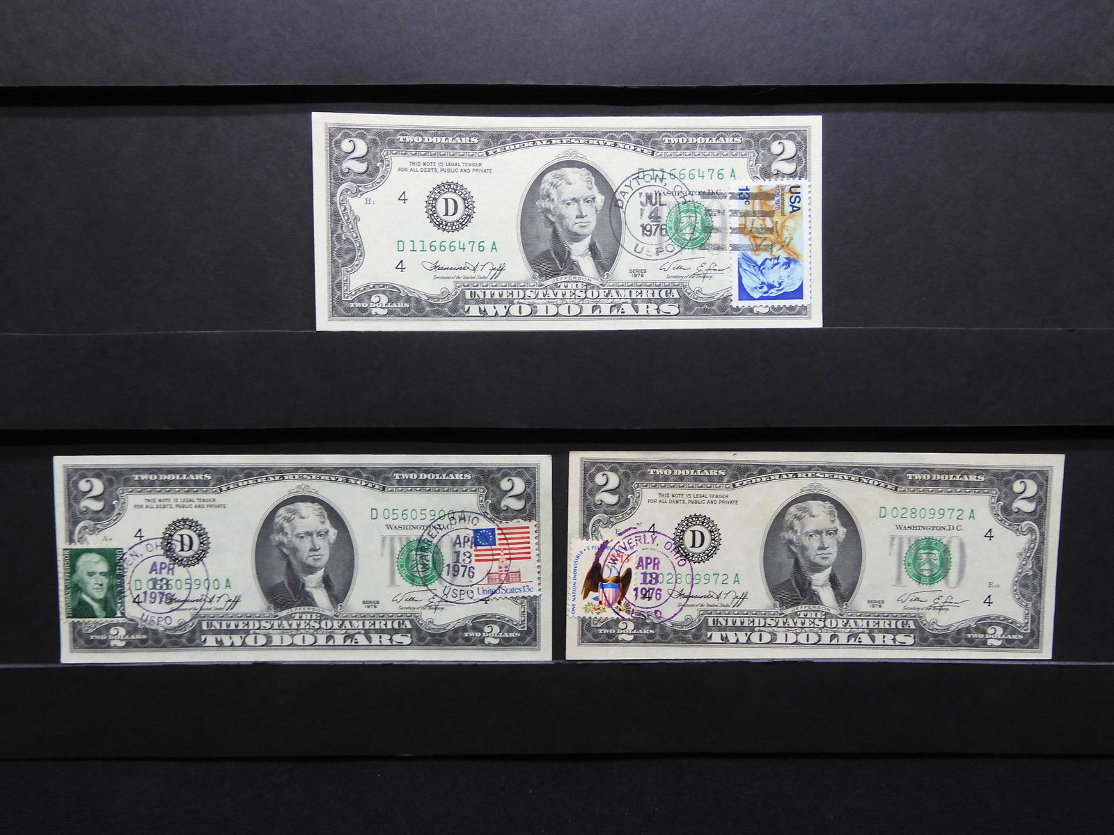 (3) Ohio $2 1976 First Day Covers:  Waverly, Warren, (1 of 6)