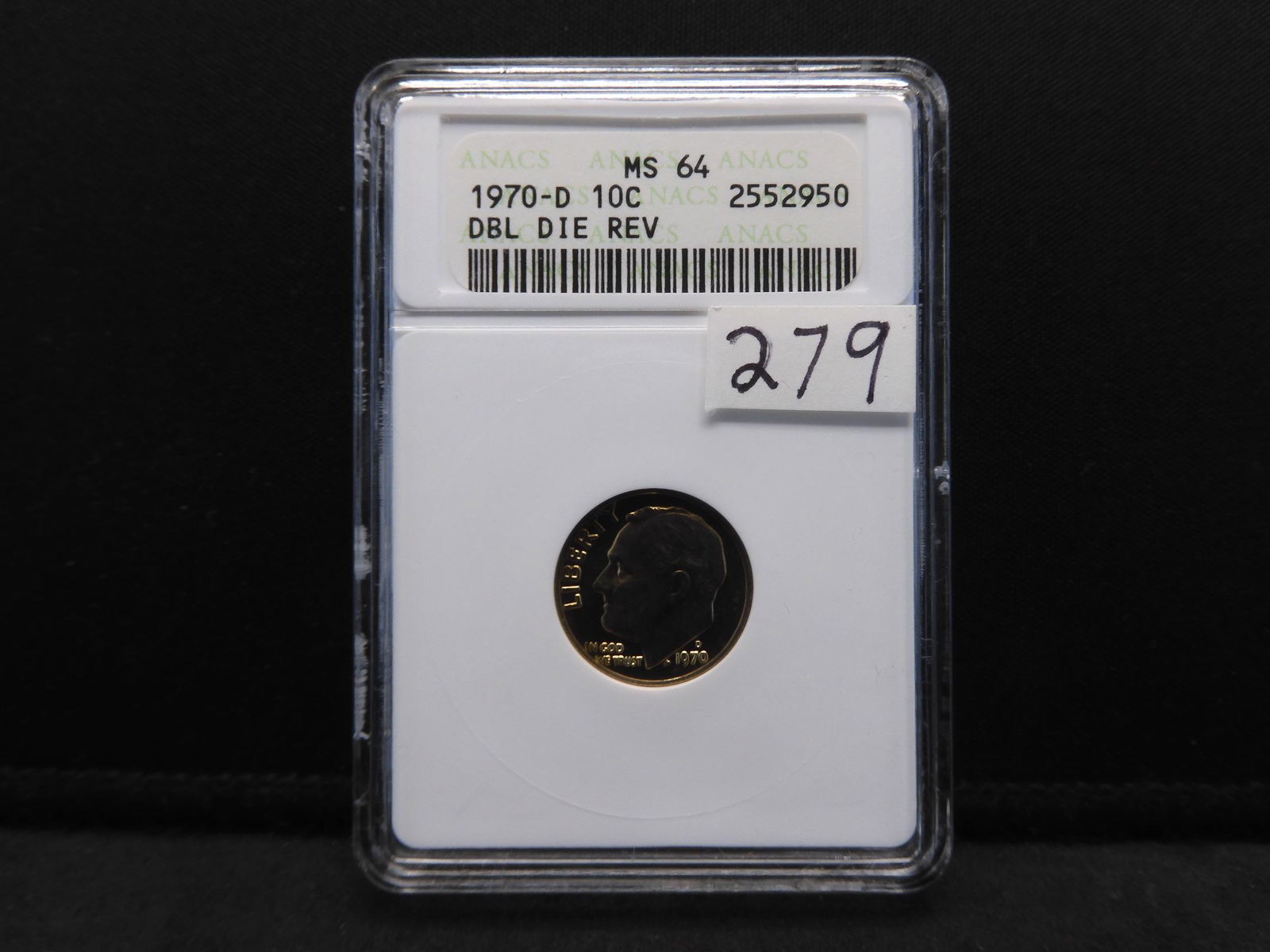 1970-D DBL Die REV ANACS MS64 Roosevelt Dime Error Coin: 1970-D DBL Die REV ANACS MS64 Roosevelt Dime Error Coin