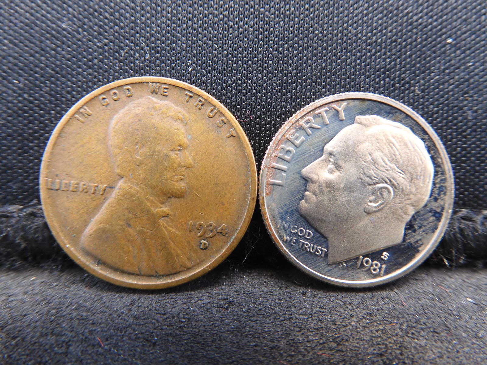 1981-S Proof Roosevelt Dime & 1934-D Lincoln Wheat Cent (1 of 2)