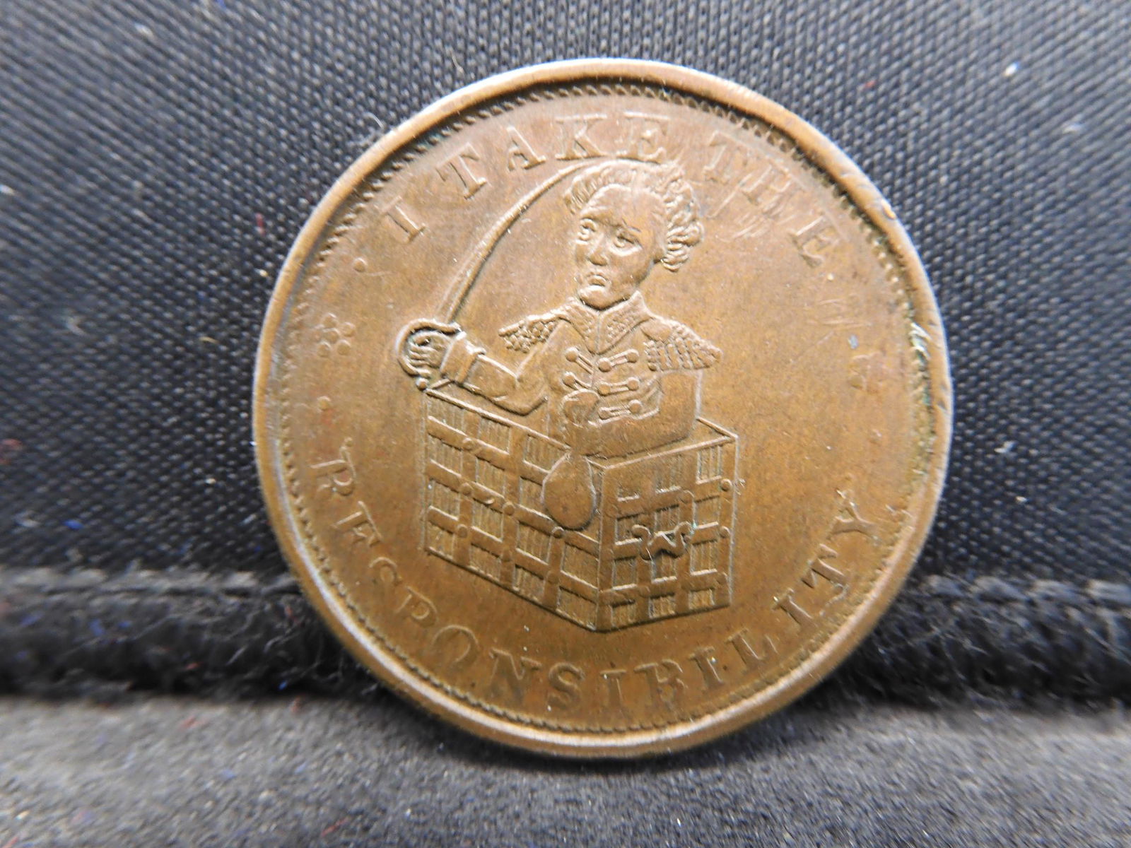 Hard Times Token Nice Shape & Color "I Take: Hard Times Token Nice Shape & Color "I Take Responsibility"