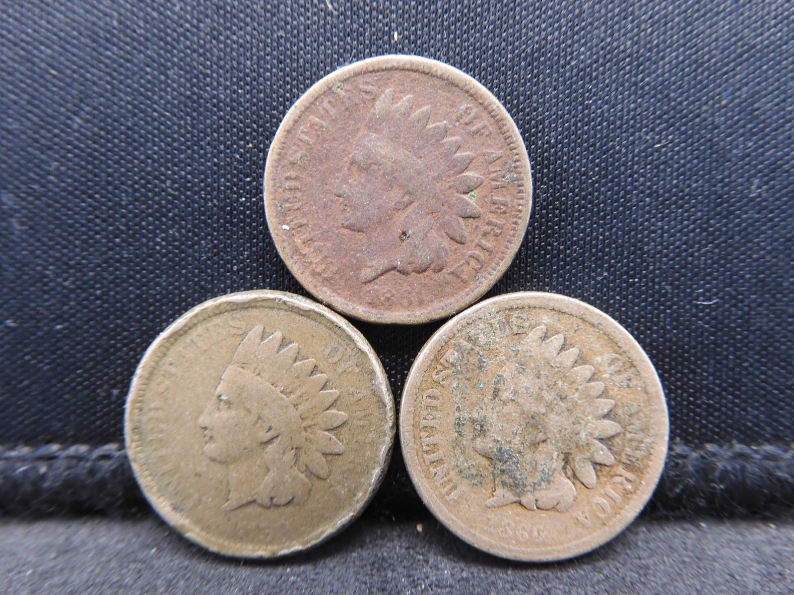 1859, 1860, 1861 Trio of Copper Nickel Indian Cents (1 of 2)