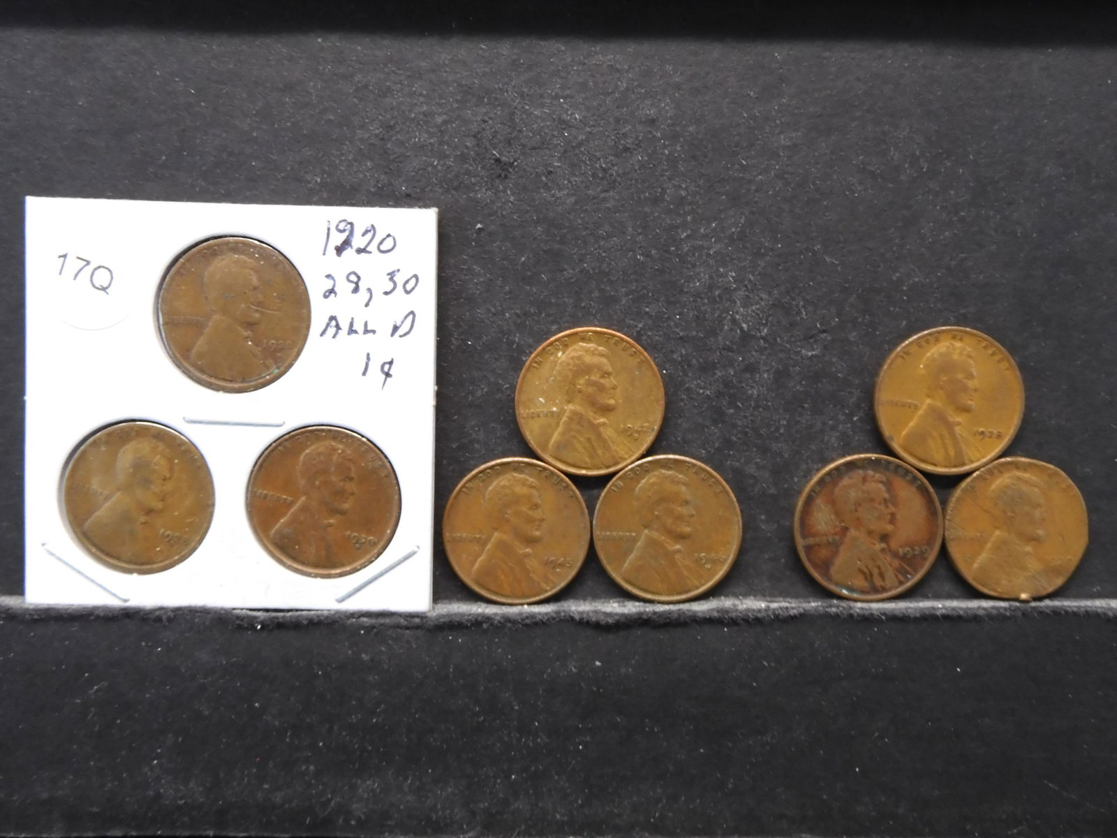 Nine Lincoln Wheat Cents 1920, 29, 30, all D Mints, (1 of 7)