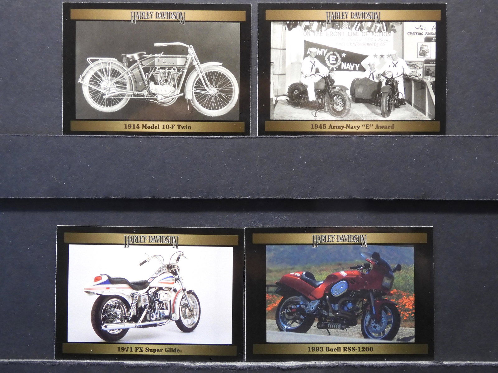 (4) VINTAGE "HARLEY-DAVIDSON" CARDS (1914/1945/1971 &: (4) VINTAGE "HARLEY-DAVIDSON" CARDS (1914/1945/1971 & 1993), CRISP!