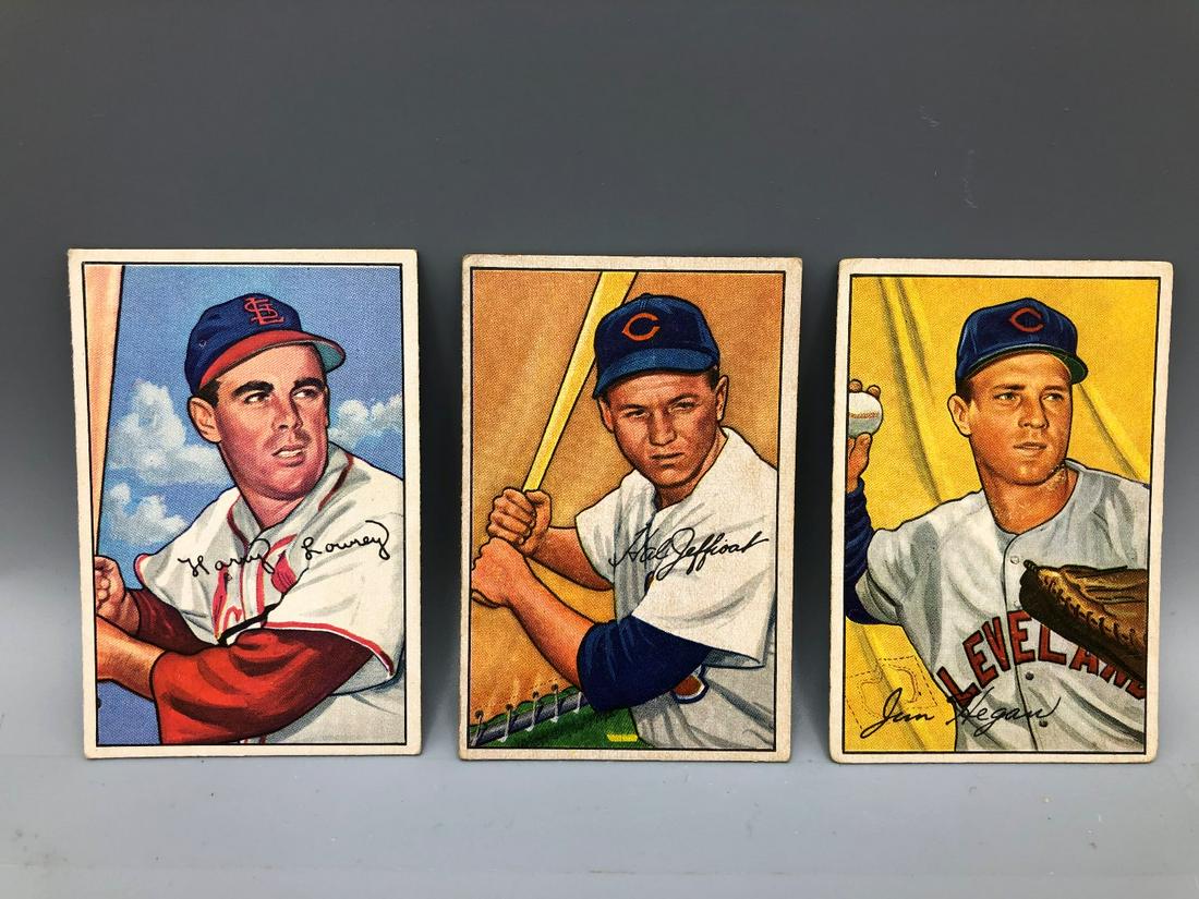 1952 Bowman Peanuts Lowrey #102, Hal Jeffcoat #104 &: 1952 Bowman Peanuts Lowrey #102, Hal Jeffcoat #104 & Jim Hegan #187