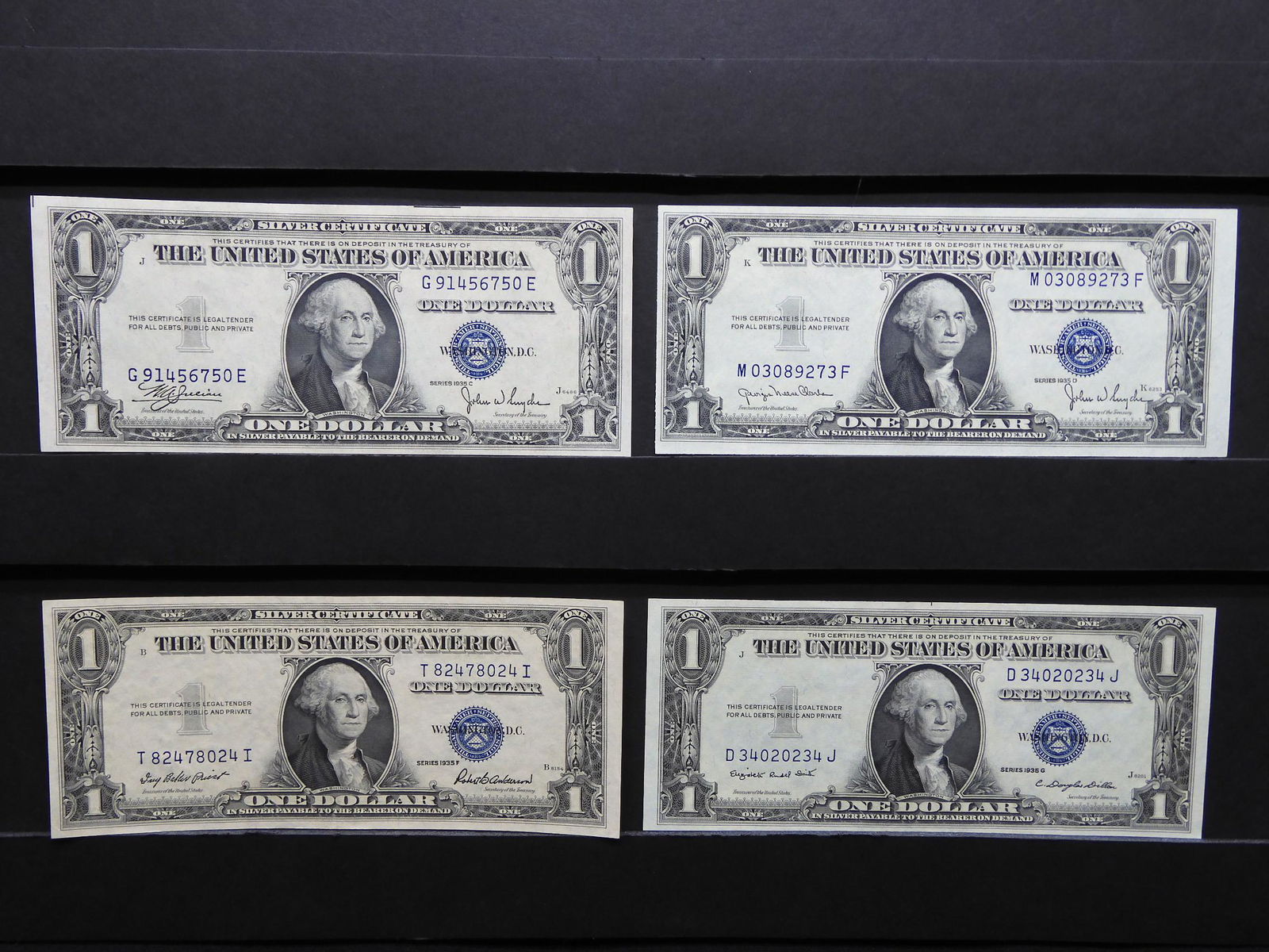 (4) Different 1935 $1 Silver Certificates.  Series C, (1 of 7)