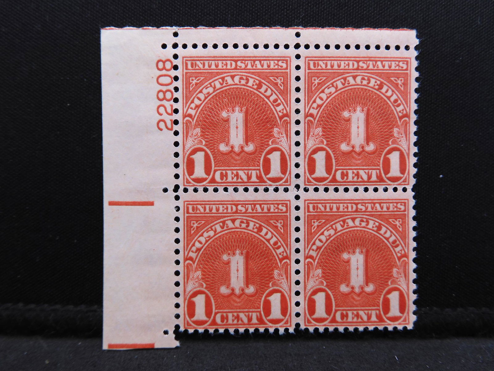 1931 One Cent Postage Due Plate Block.  Mint, Never (1 of 2)