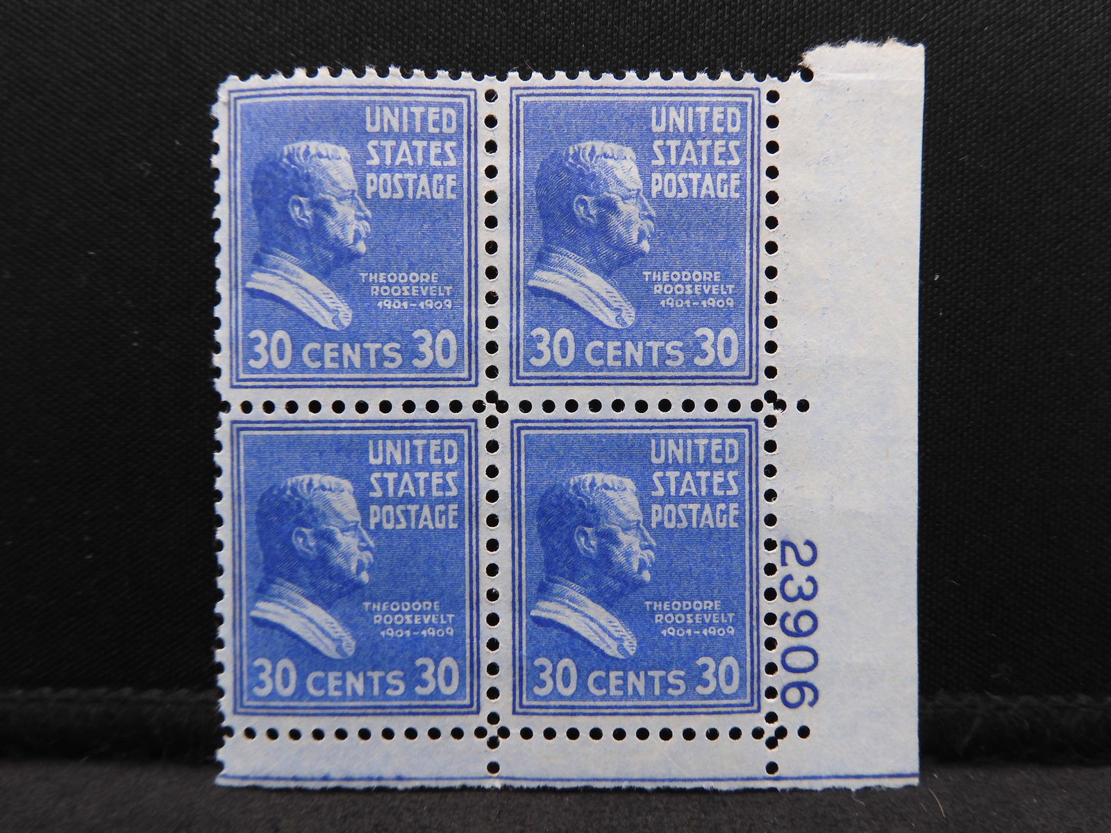 1938 30 Cent Presidential Issue Plate Block.  Mint, (1 of 2)