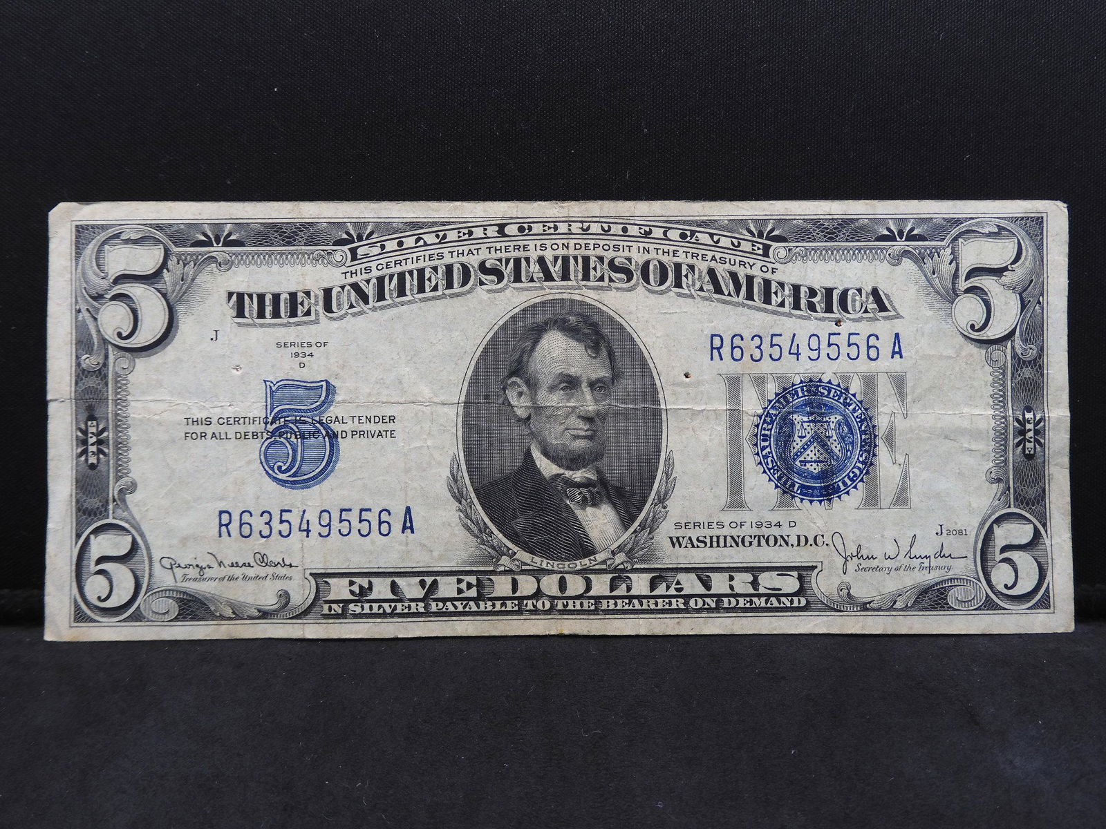 Series 1934 D U.S. $5 Silver Certificate Note (1 of 3)
