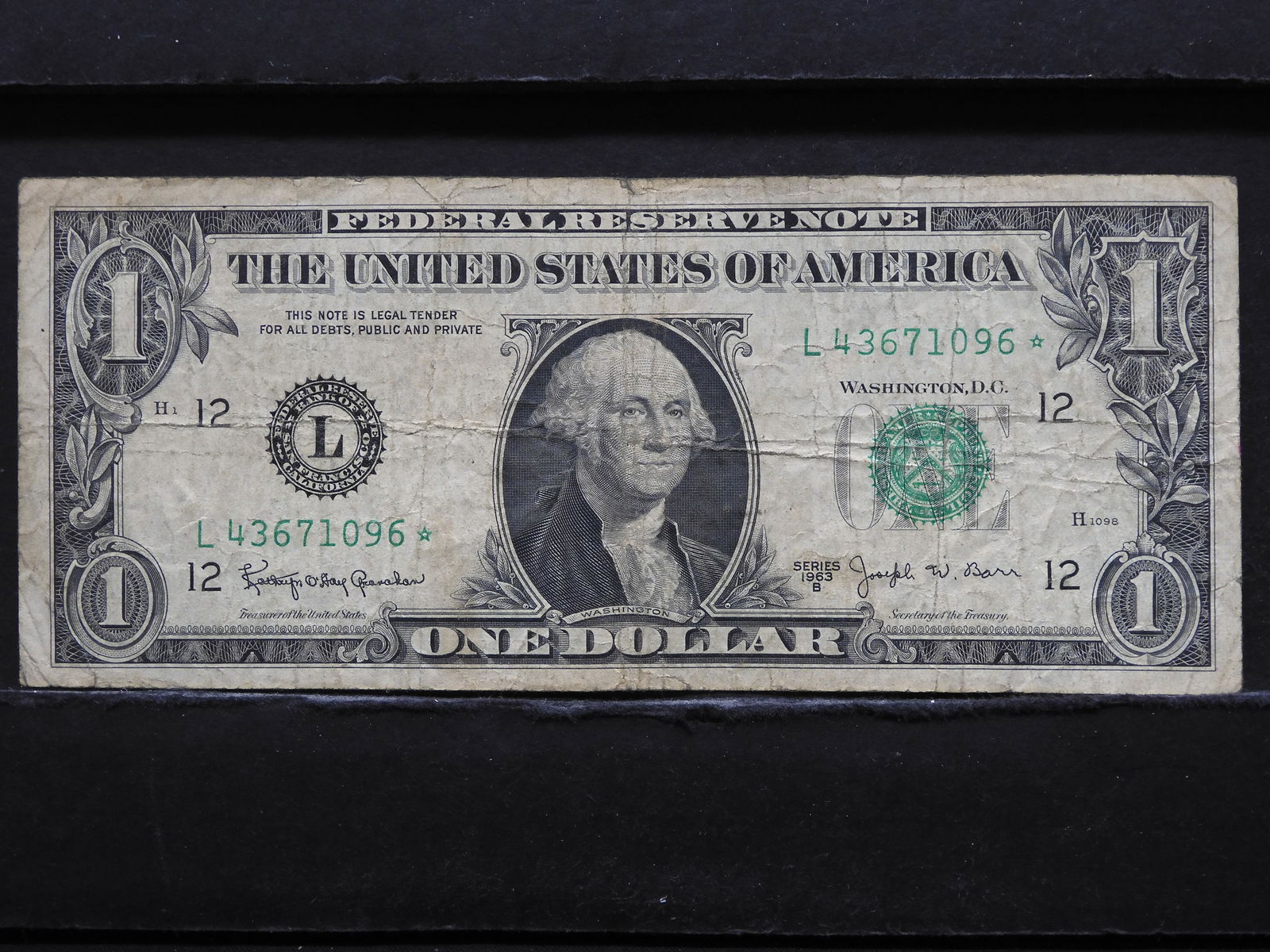 1963-B One Dollar FRN Star Note Joseph W. Barr Note The (1 of 3)
