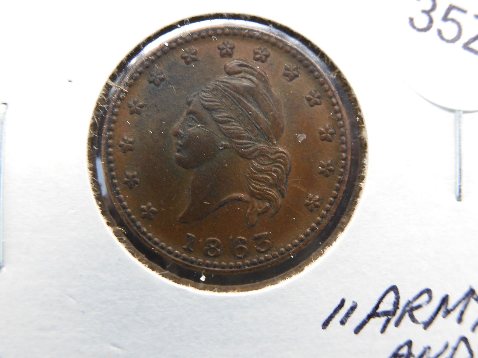 1863 Civil War Hard Times Token  -Army & Navy (1 of 2)