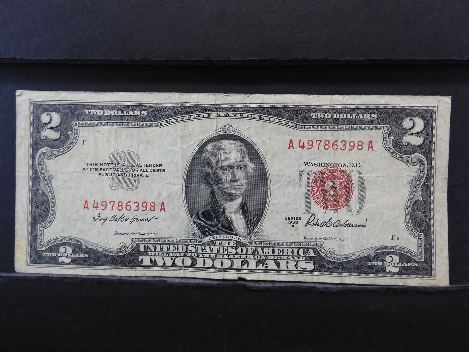 1953-A, $2 DOLLAR NOTE, (RED SEAL), 67 YRS OLD! (1 of 3)