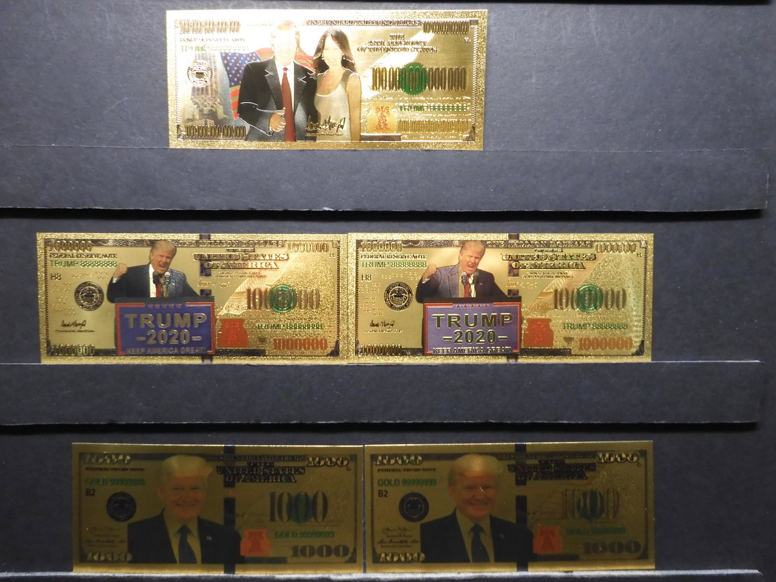 (5) GOLD FOIL, (TRUMP), CRISP, NOT LEGAL: (5) GOLD FOIL, (TRUMP), CRISP, NOT LEGAL TENDER/NOVELTY!