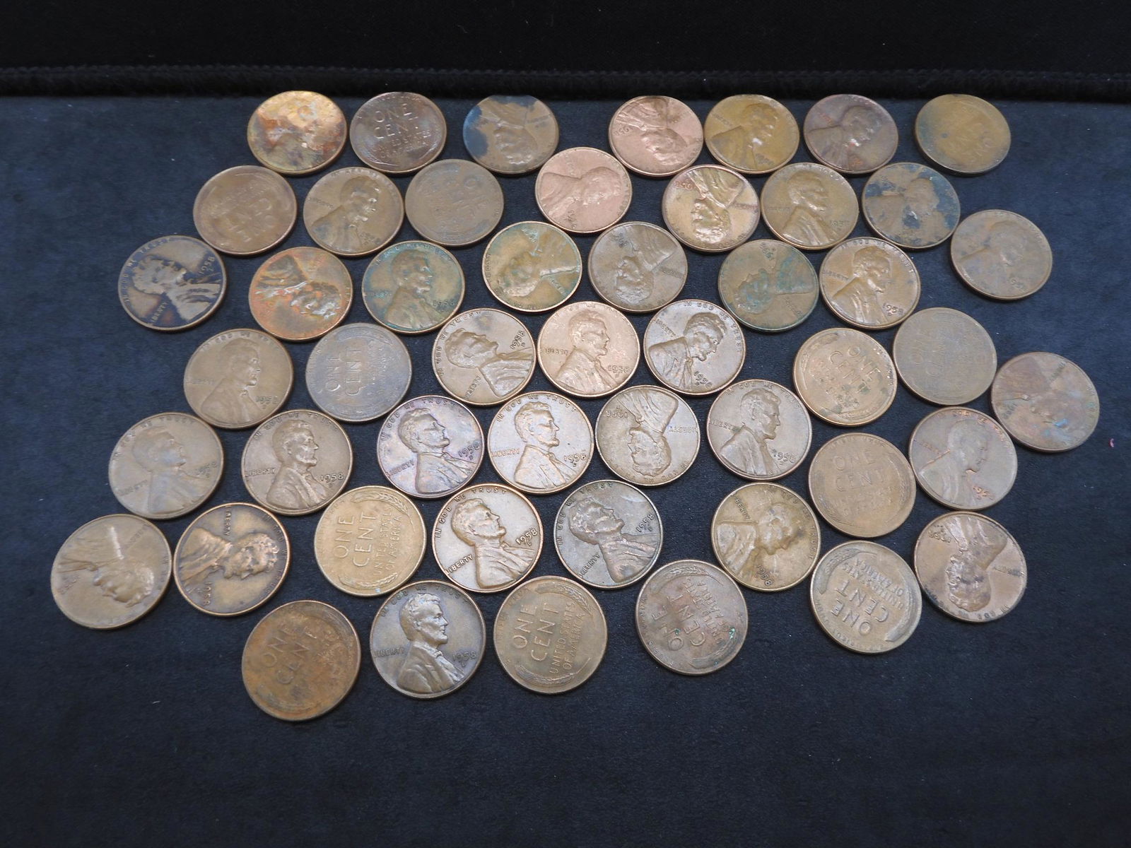 Roll of 50 1958-D Lincoln Wheat Cents. (1 of 3)