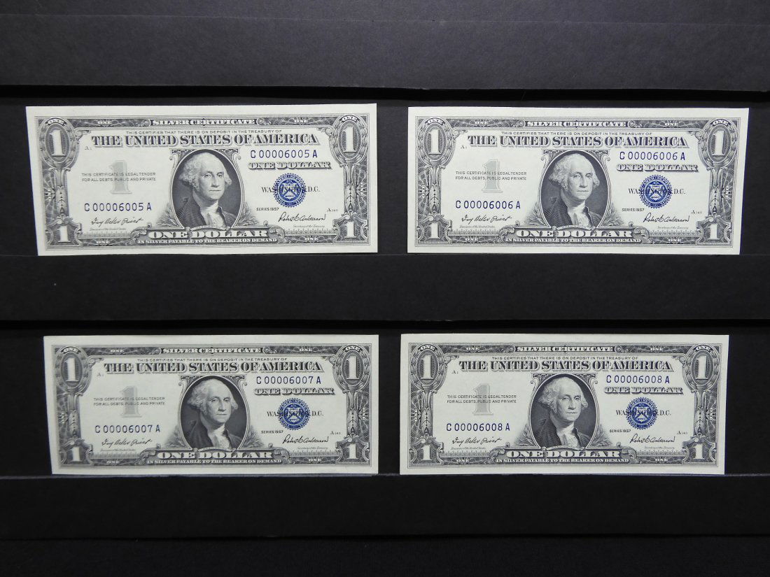 (4) 1957 Consecutive Serial #s $1 Silver Certificate. (1 of 6)