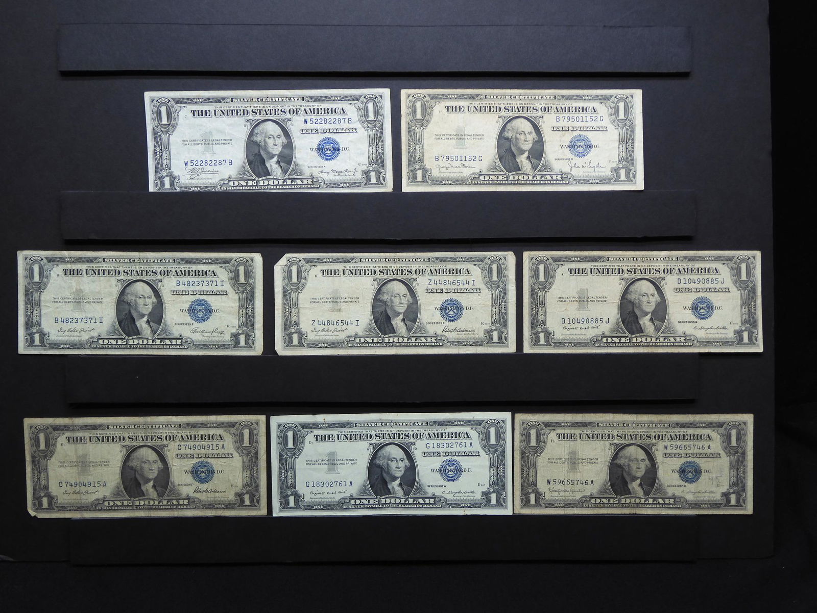 (8) Silver Certificates.1935 A, D, E, F, G.  1957. A, (1 of 7)