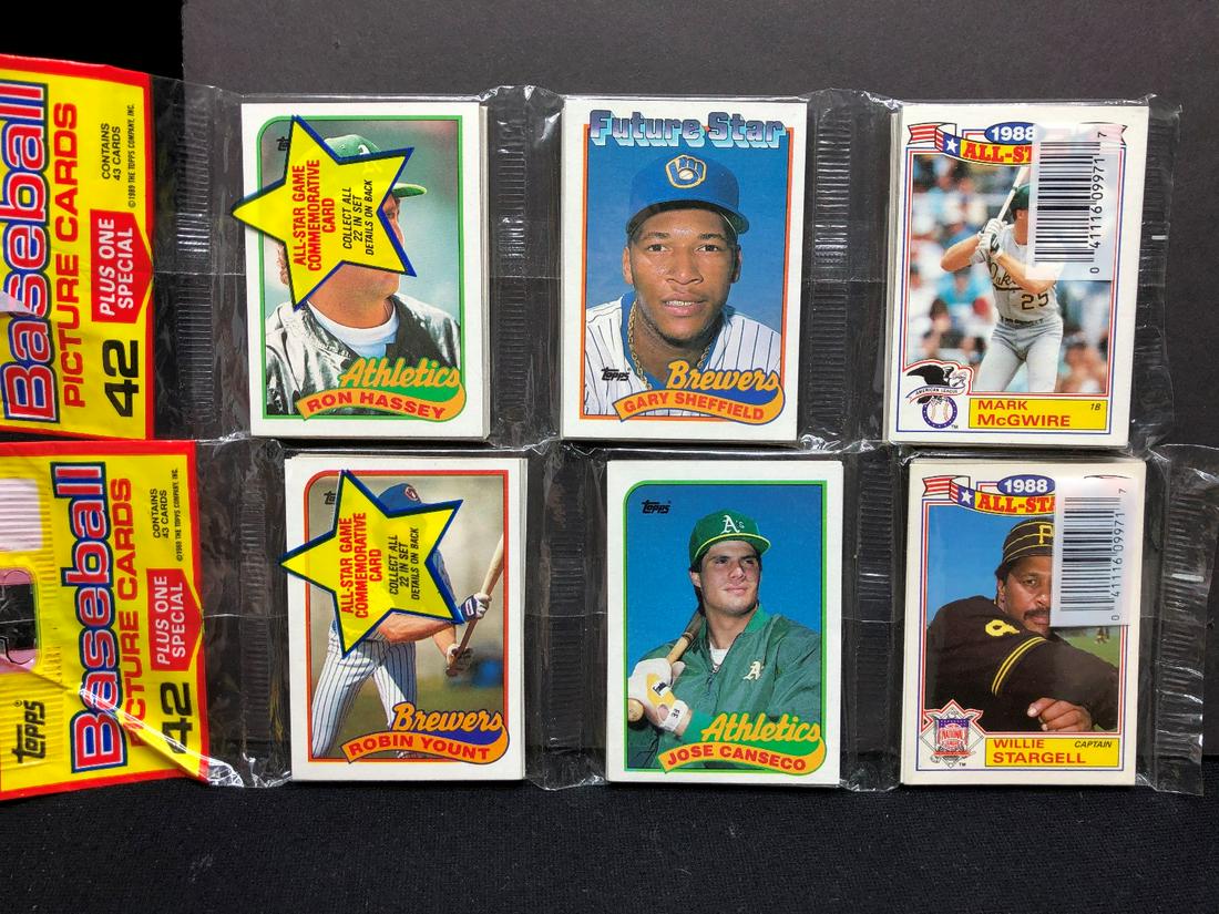 1989 Topps Baseball Lot of 2 Rack Packs - Sheffield RC, (1 of 2)