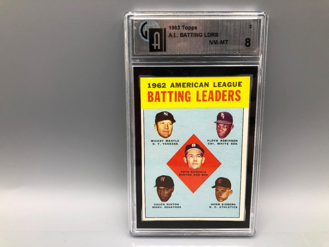 1963 Topps AL Batting Leaders #2 GAI 8 - Mickey Mantle (1 of 2)