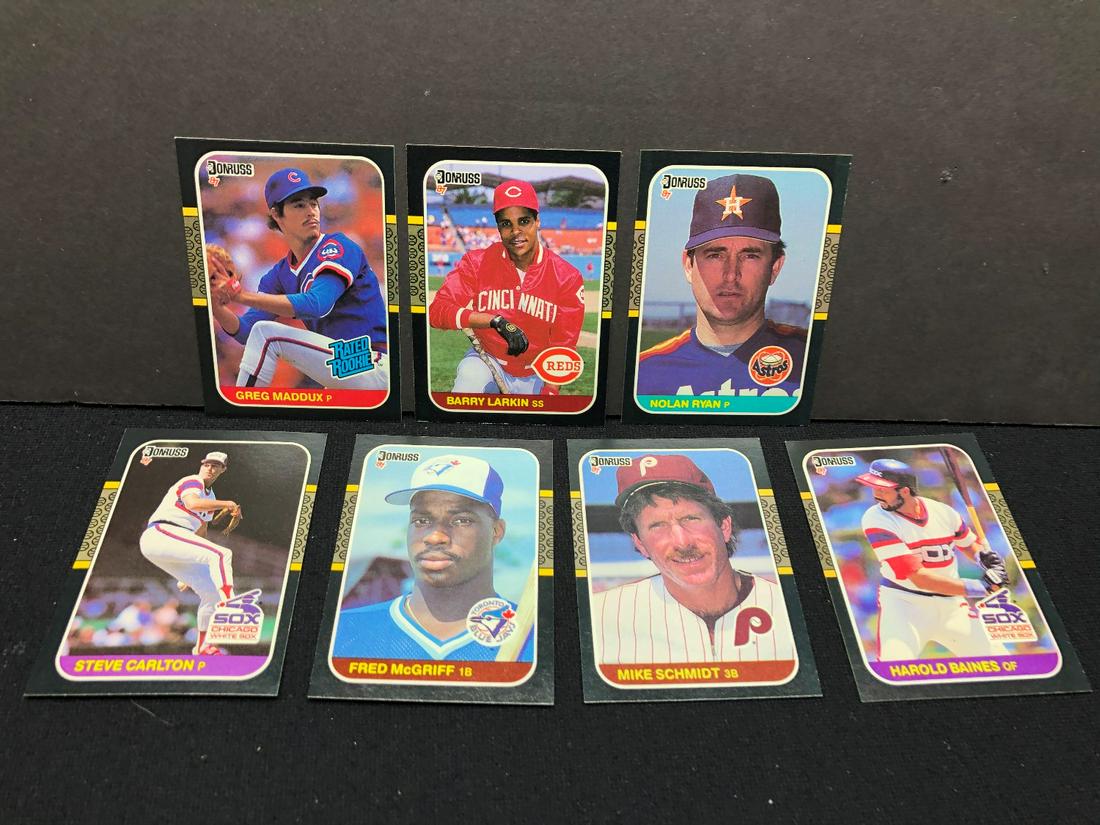 1987 Donruss Baseball Lot of 7 Stars - Greg Maddux RC,: 1987 Donruss Baseball Lot of 7 Stars - Greg Maddux RC, Barry Larkin RC