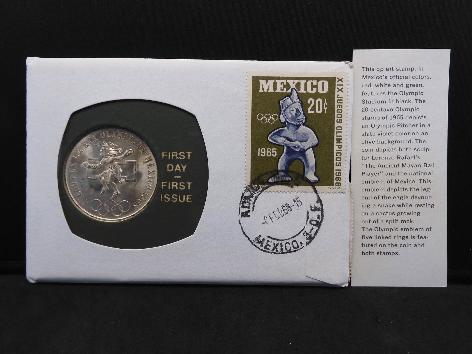 First Day of Issue Mexico Olympic Silver Coin (1 of 6)
