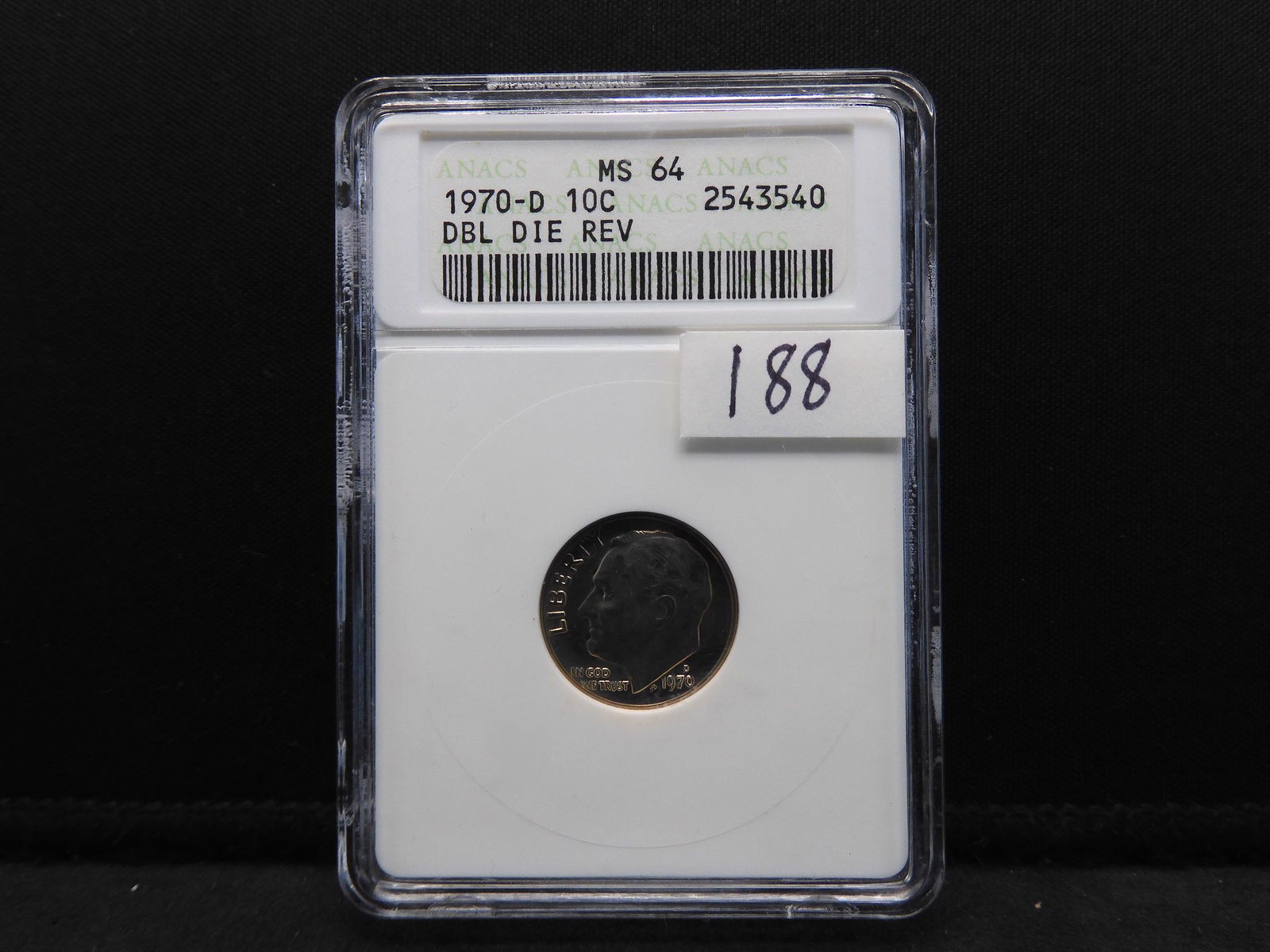 1970-D Double Die Reverse ANACS MS64 Roosevelt Dime (1 of 4)